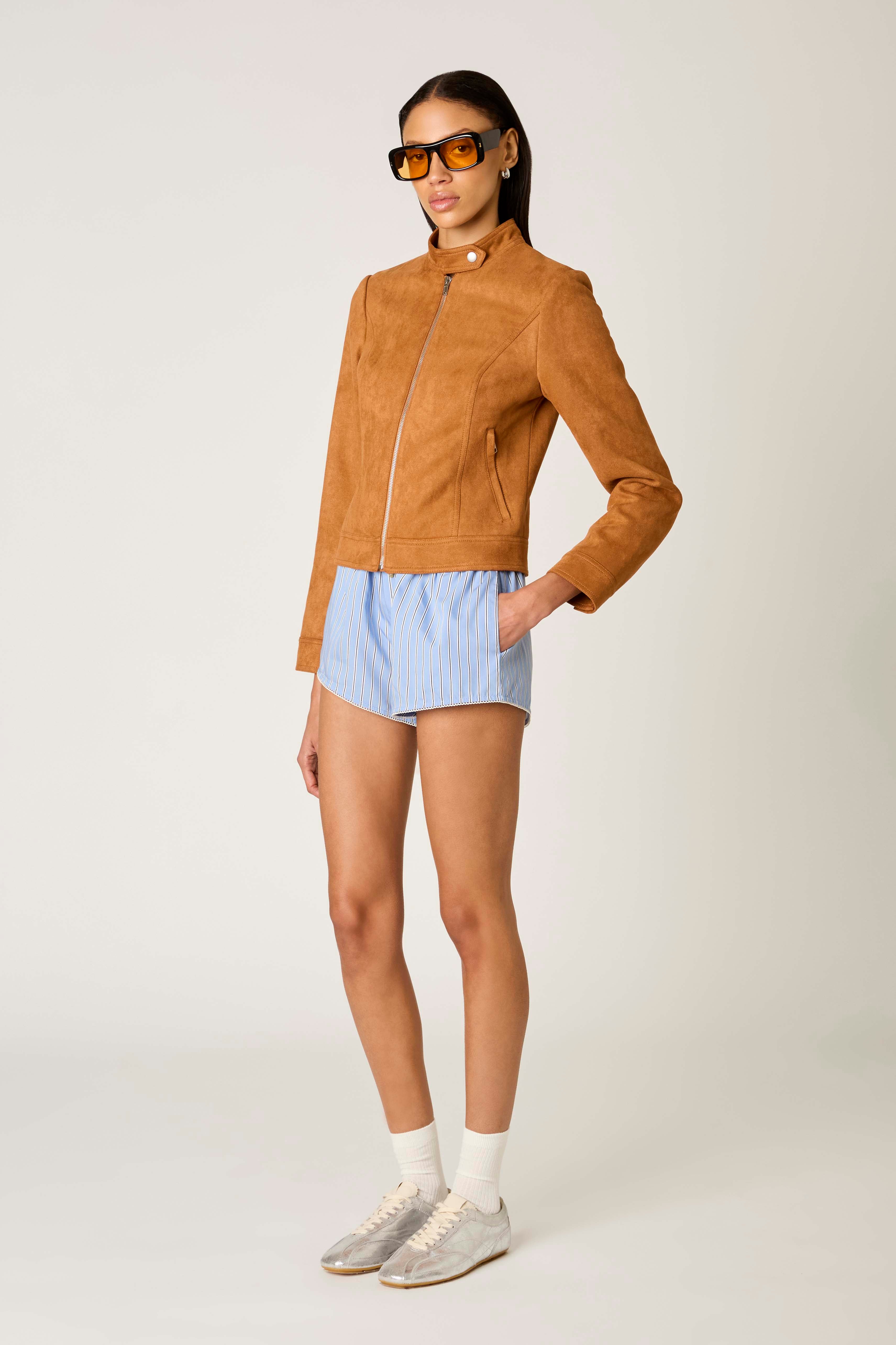 Effie Moto Jacket in tan side view