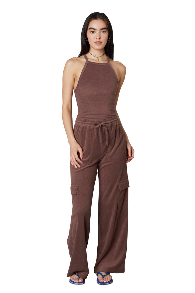 Terrycloth Cargo Pant in Chocolate Front