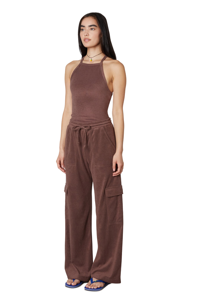 Terrycloth Cargo Pant in Chocolate Side