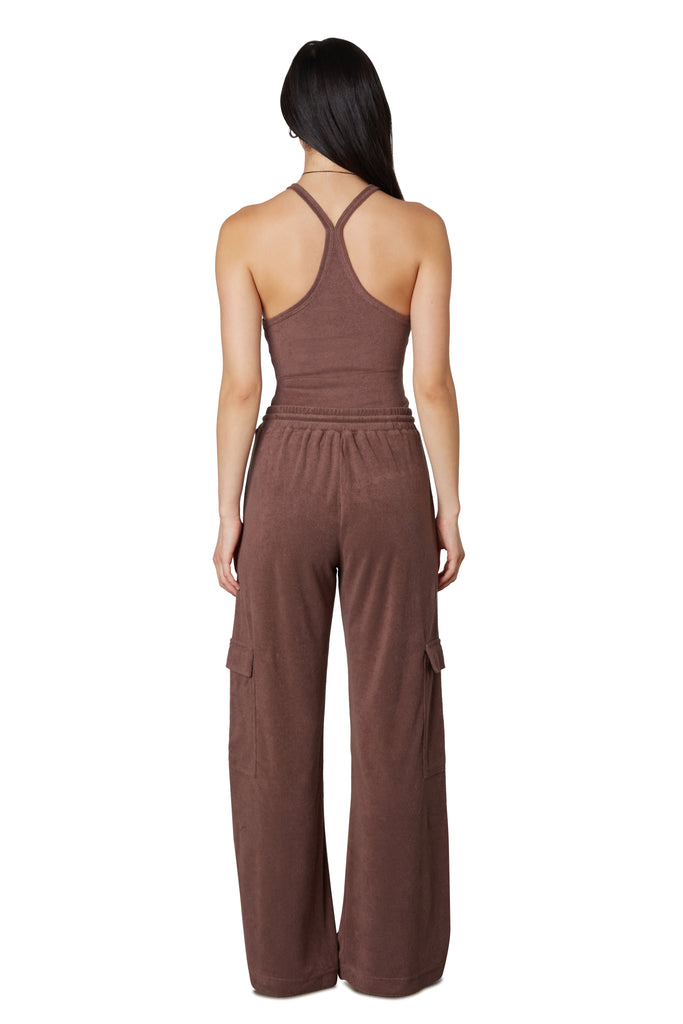 Terrycloth Cargo Pant in Chocolate Back