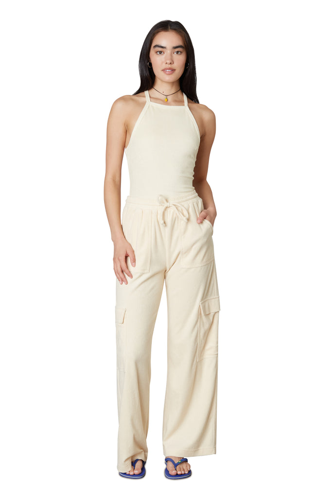 Terrycloth Cargo Pant in Vanilla Front