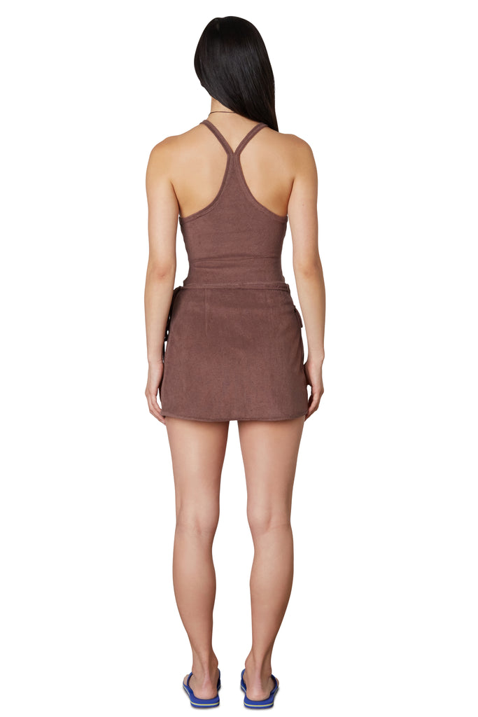 Terrycloth Wrap Skirt in Chocolate Back