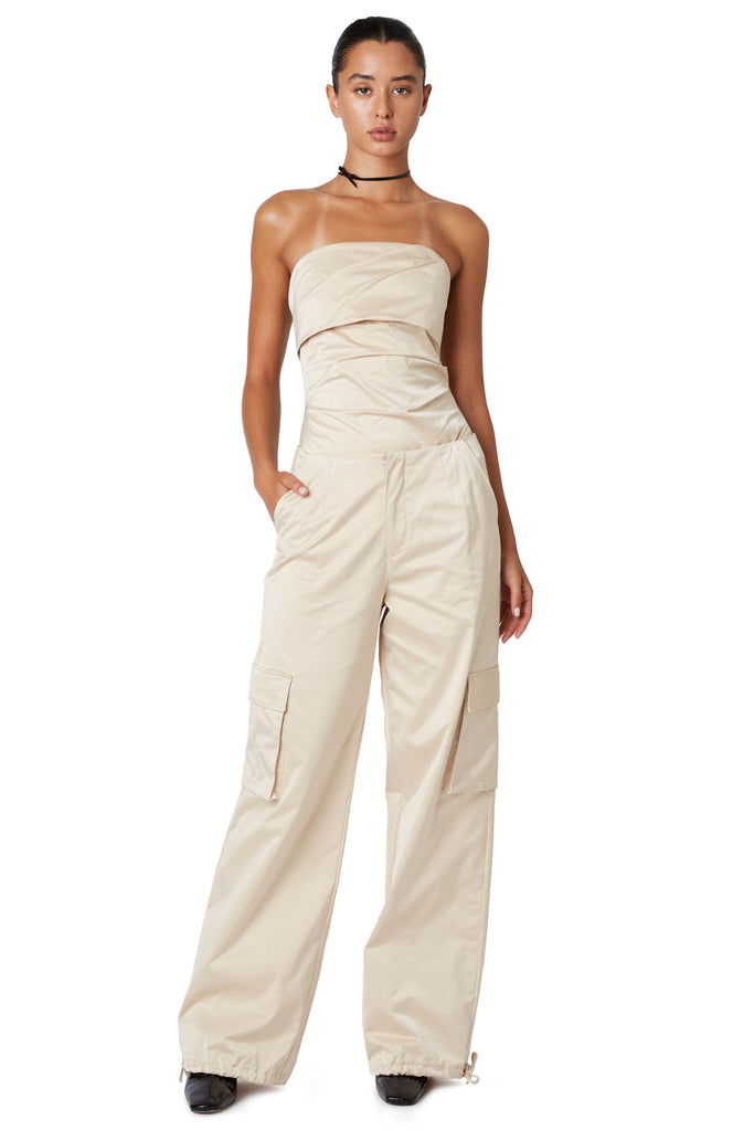 champagne satin cargo pant front