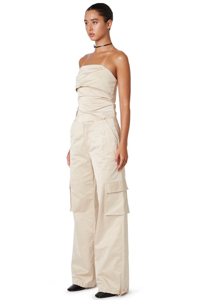 champagne satin cargo pant side