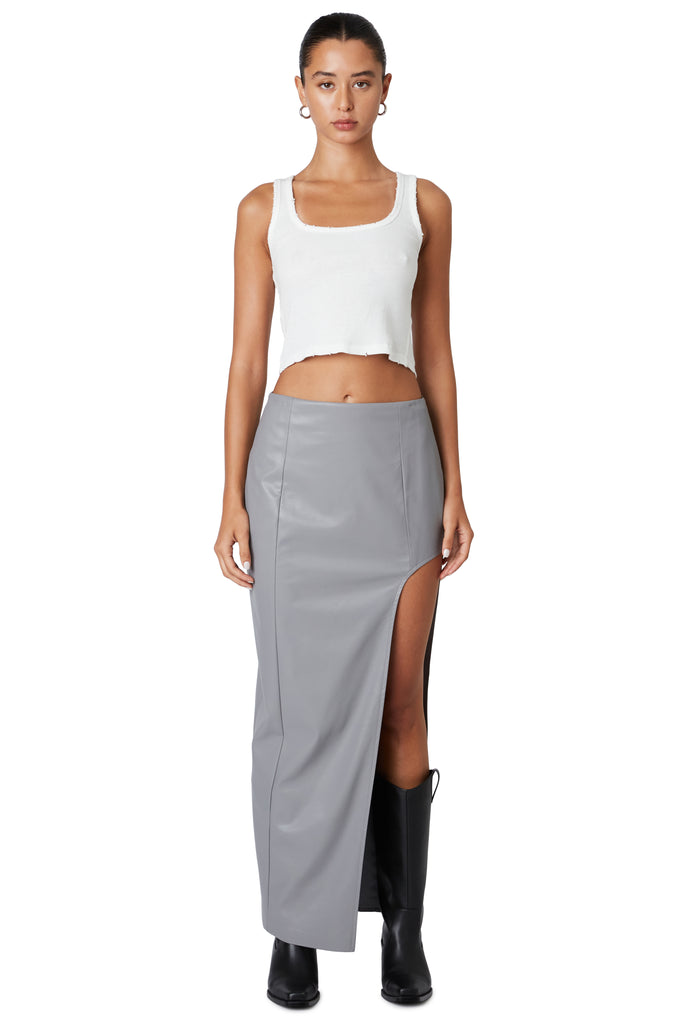 Gray leather skirt with side cut out front