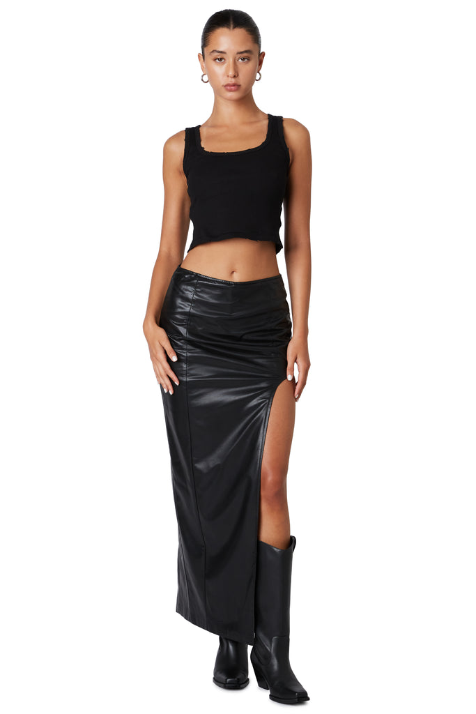 Black leather skirt with side cut out front 2