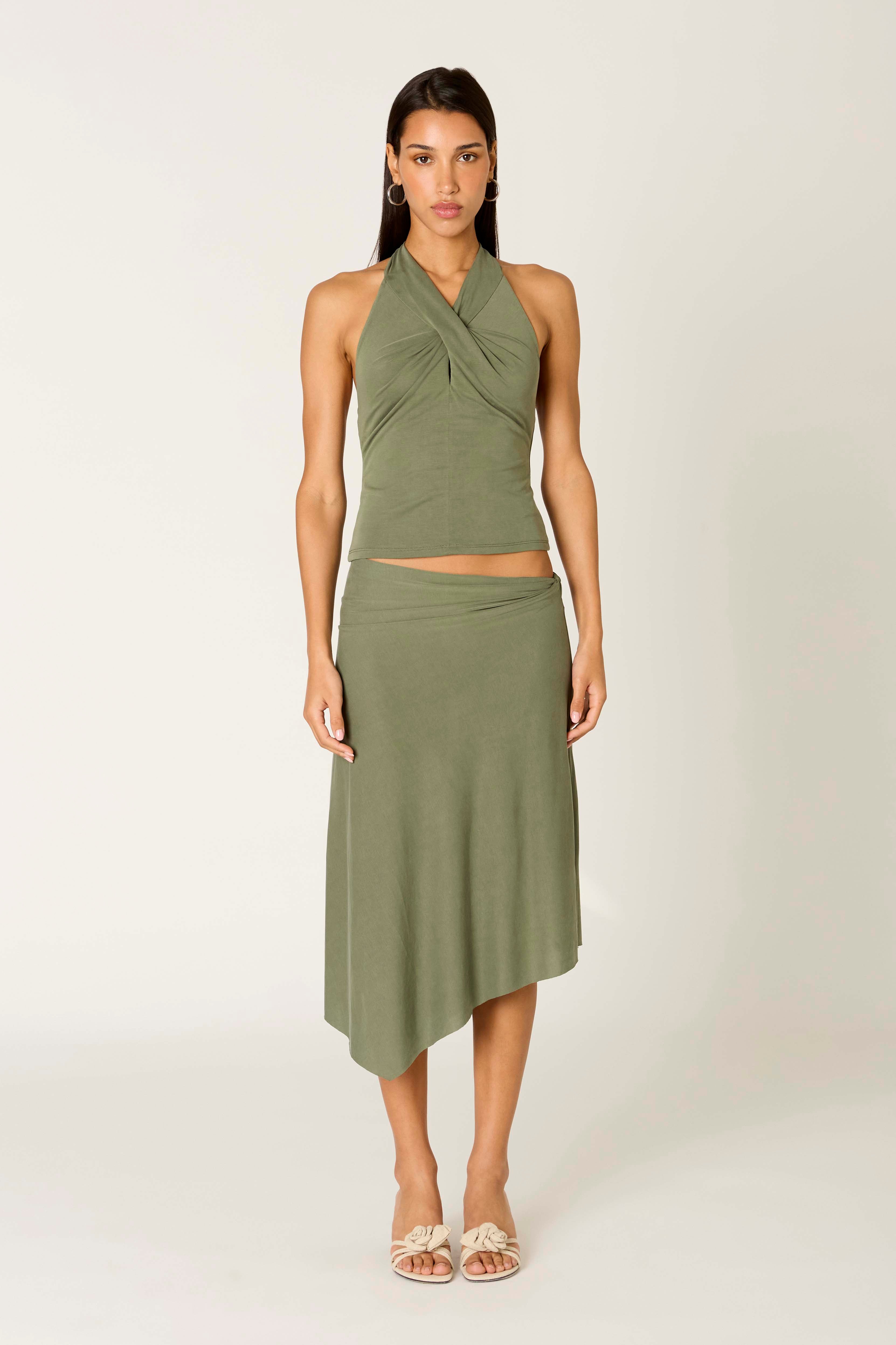 Francesca Skirt in olive front view