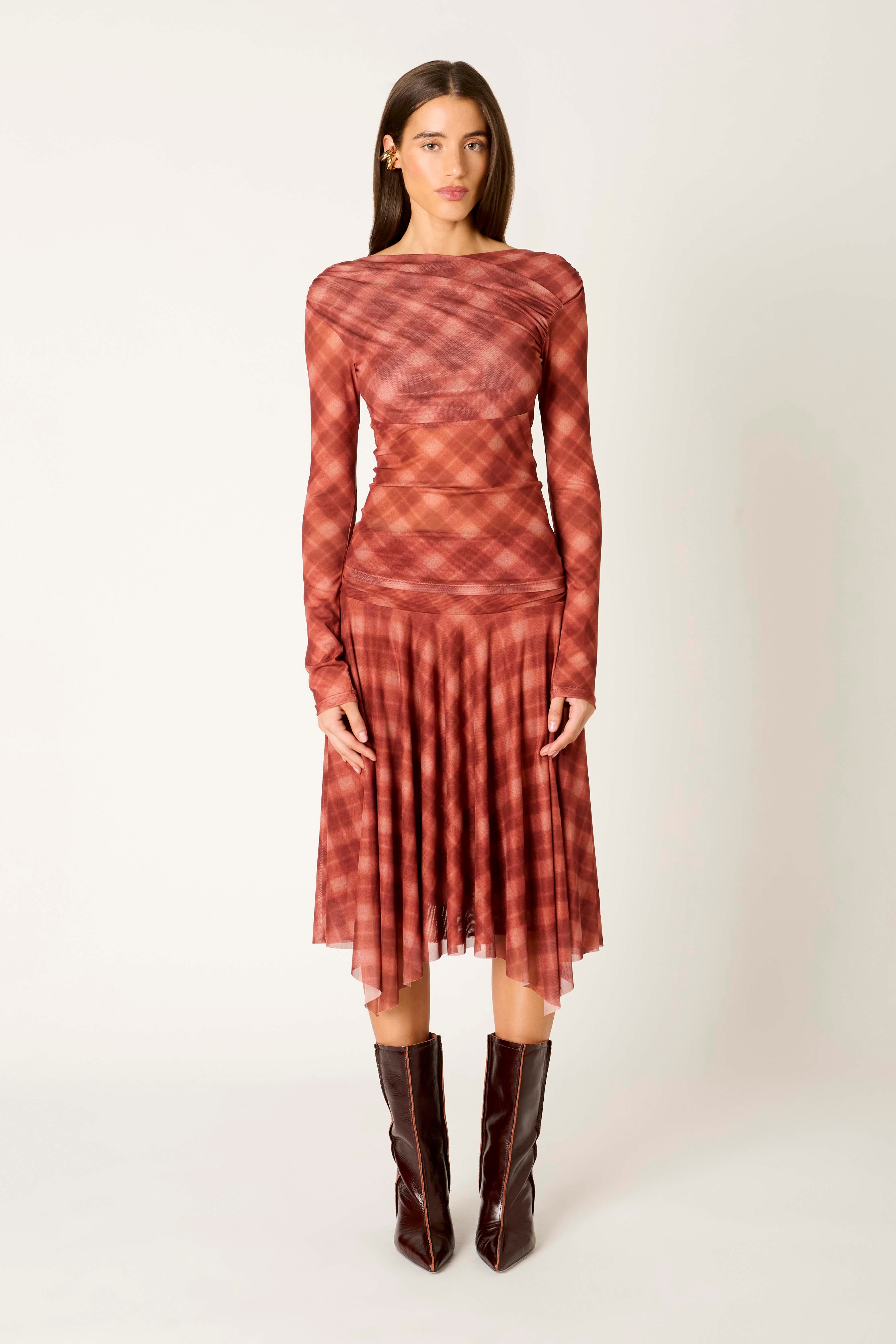 Eme Skirt in cinnamon front view