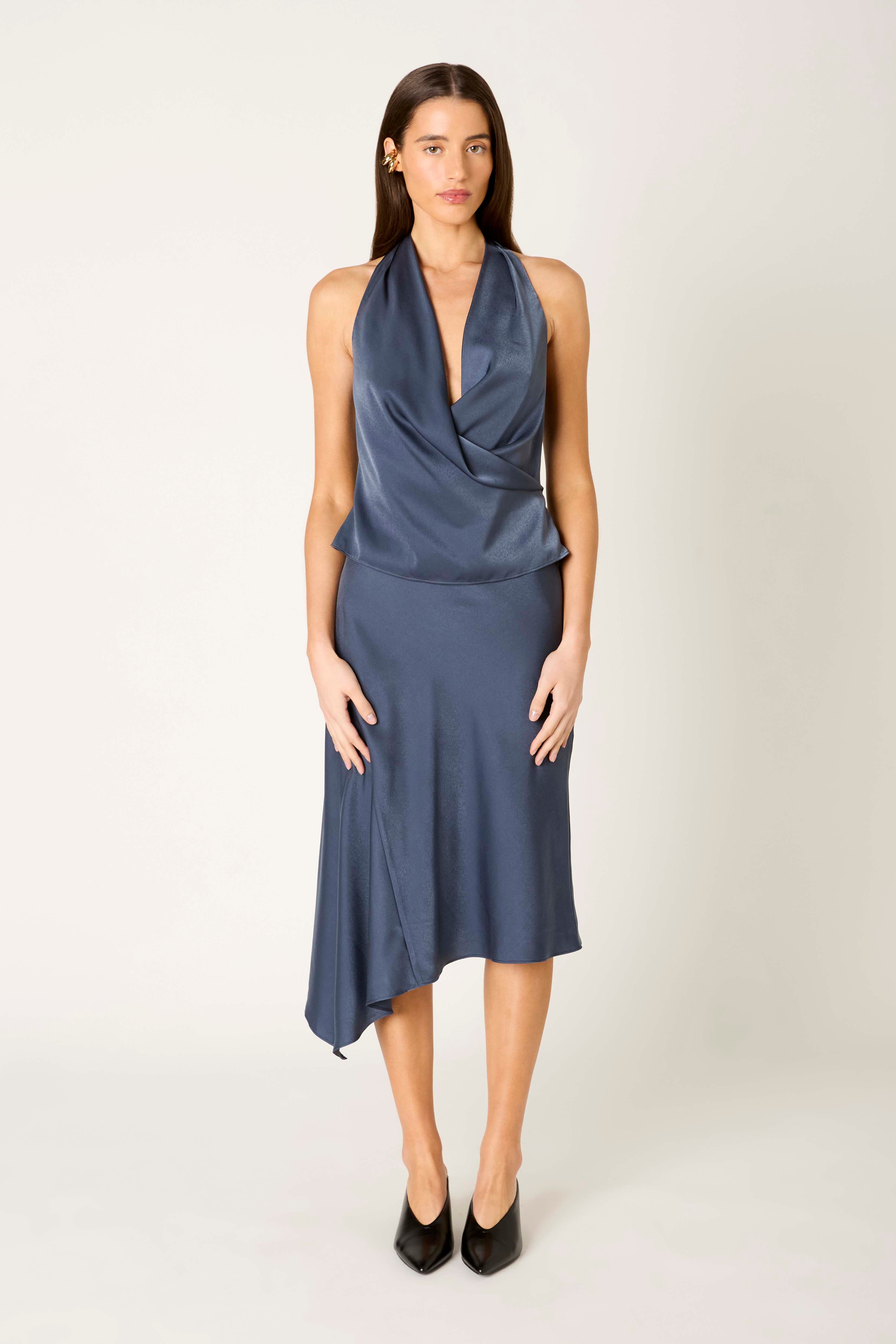 Portia Skirt in grey blue front view