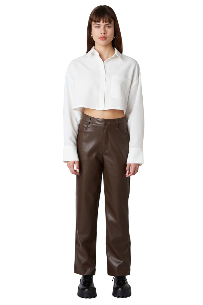 Vegan Leather Trouser in Espresso front view