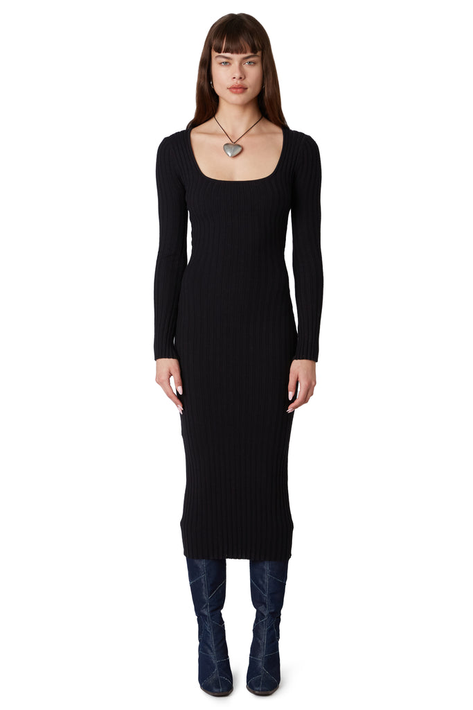 Tanya Sweater Dress in Black front view