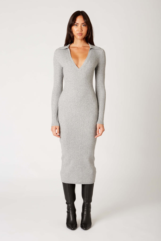 Catherine Sweater Dress in heather grey front view