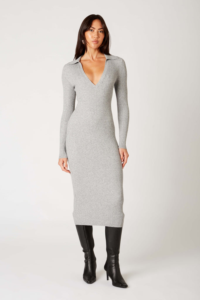 Catherine Sweater Dress in heather grey front view