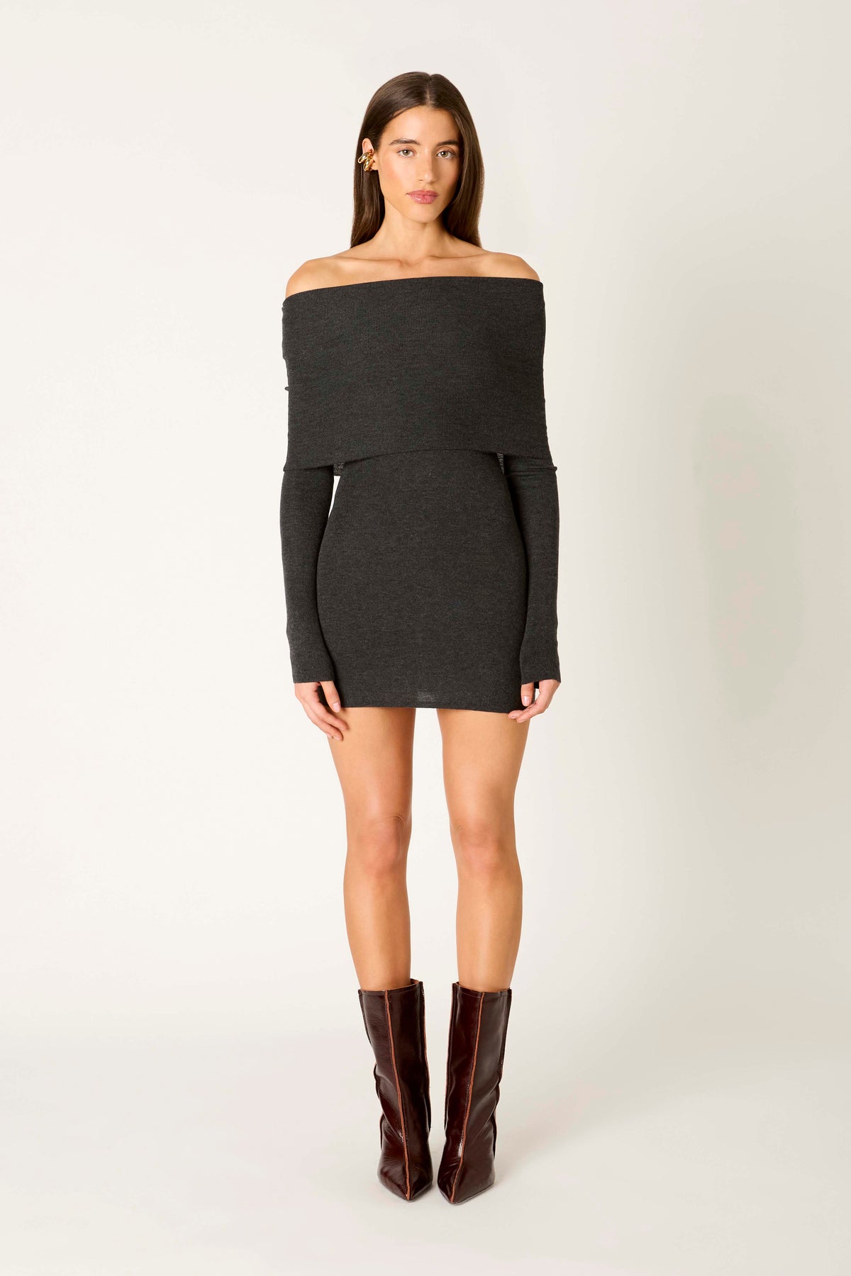 Fairleigh Sweater Dress in charcoal front view