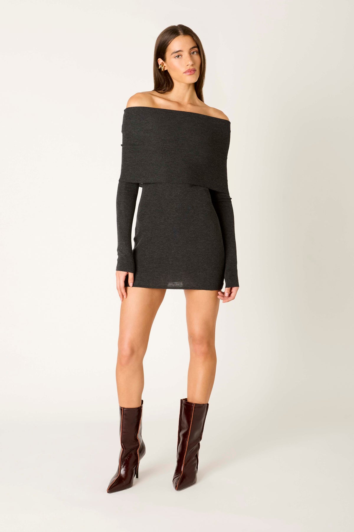 Fairleigh Sweater Dress in charcoal front view