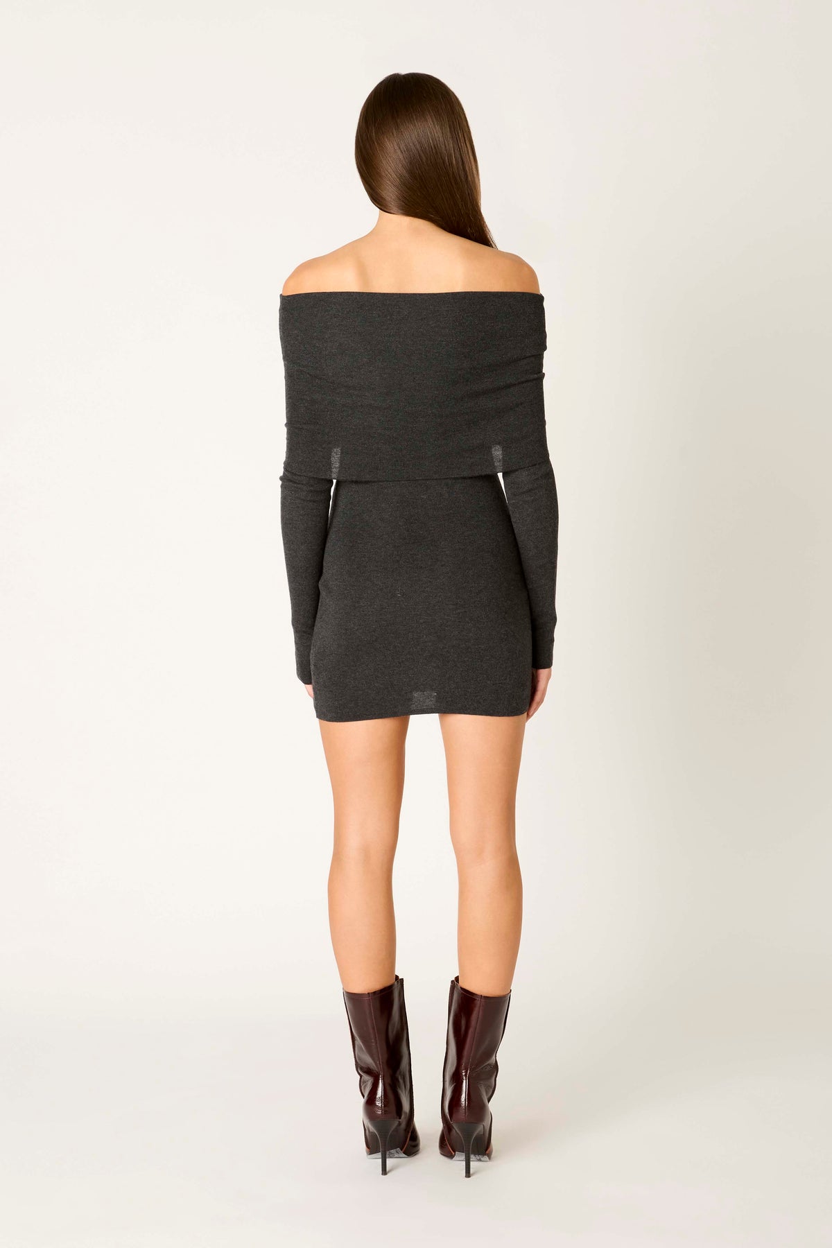 Fairleigh Sweater Dress in charcoal back view
