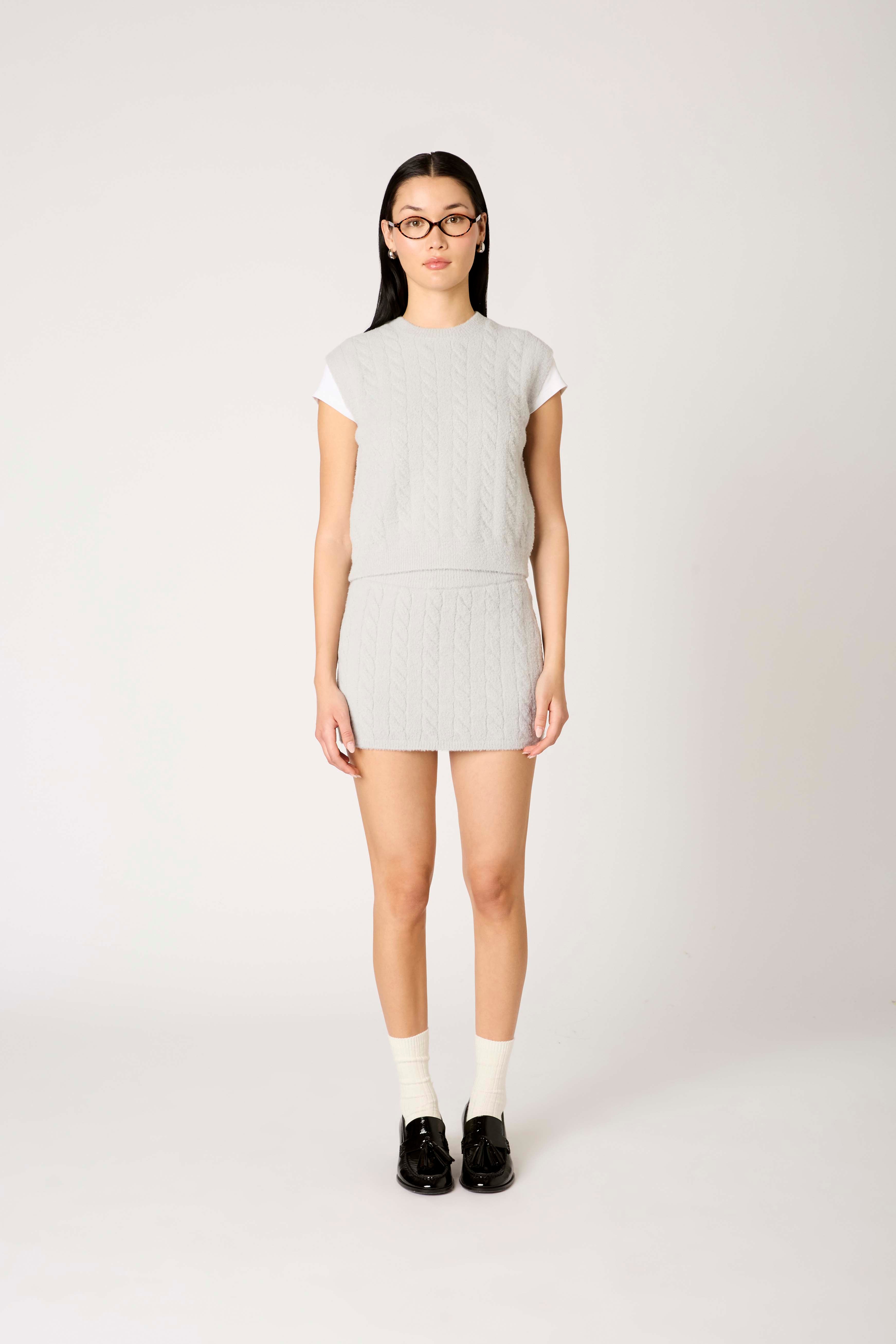 Olivine Sweater Skort in silver front view