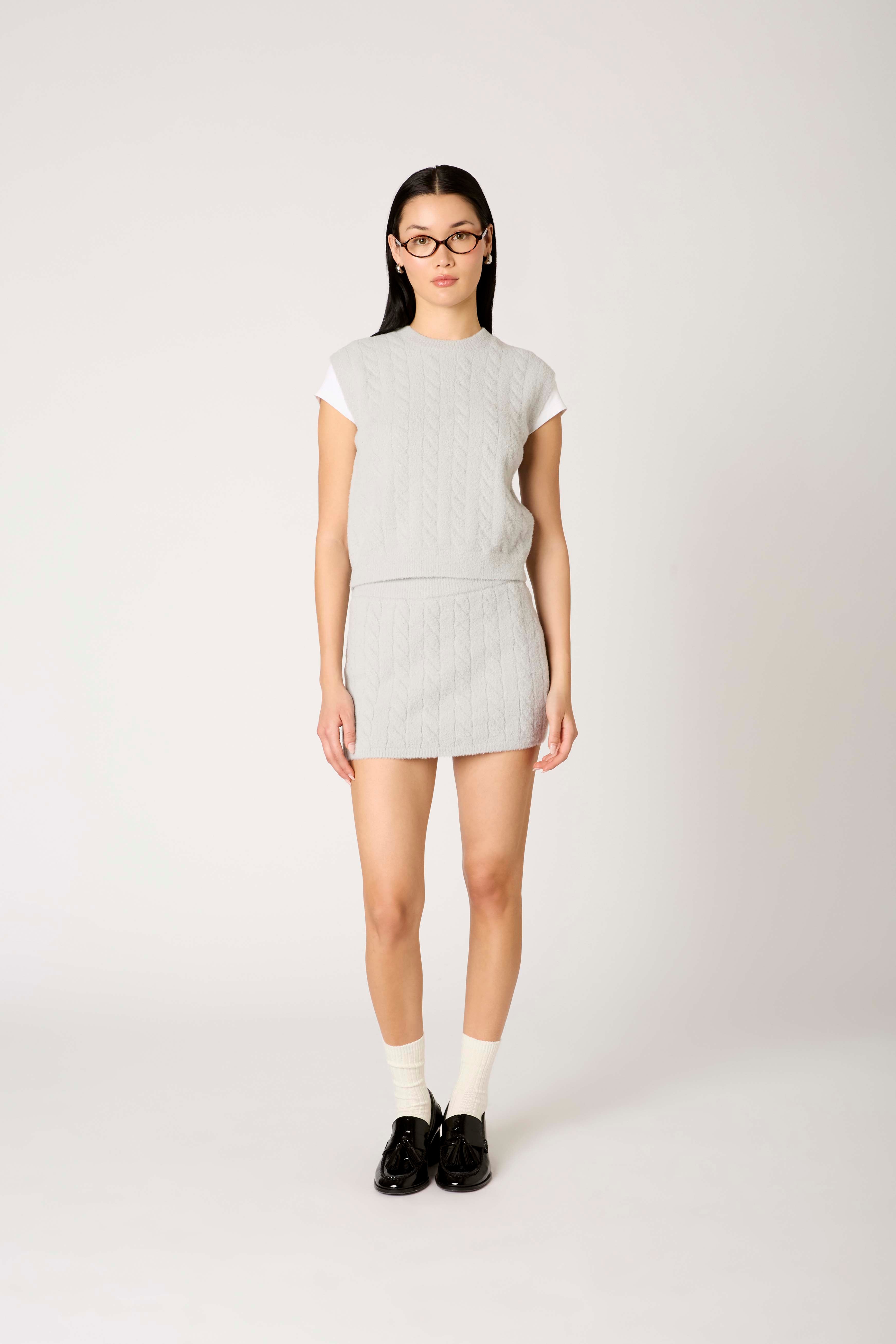 Olivine Sweater Skort in silver front view