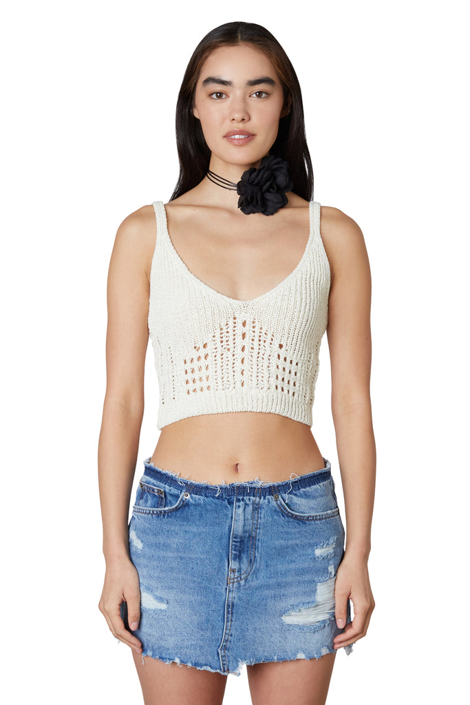 Open Knit Tank in White Front