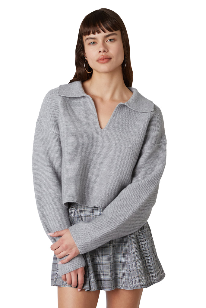 Samira Sweater in heather grey front view 2