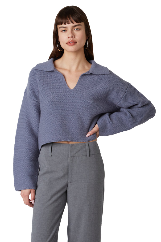Samira Sweater in slate blue front view 2
