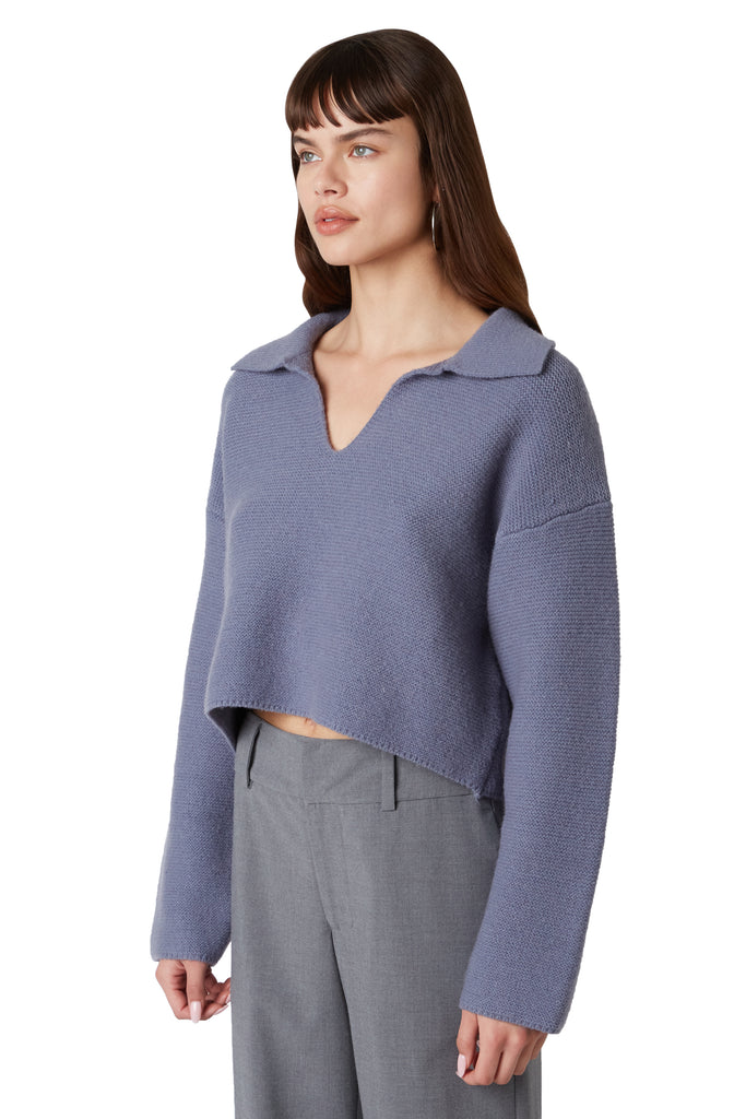 Samira Sweater in slate blue side view