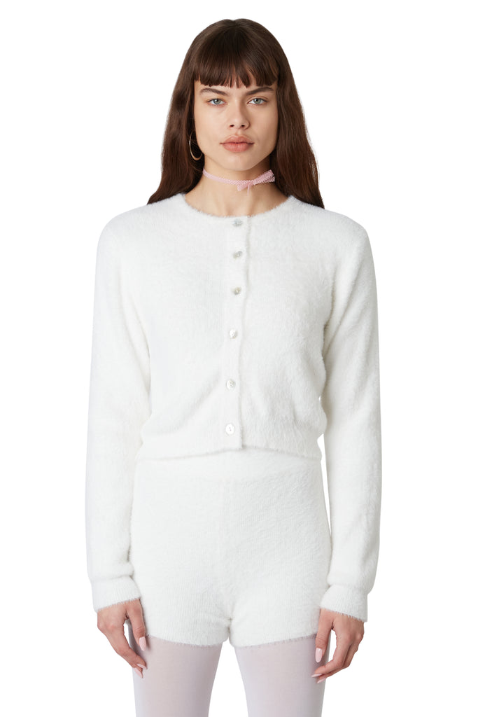 Amal Cardigan in White front view
