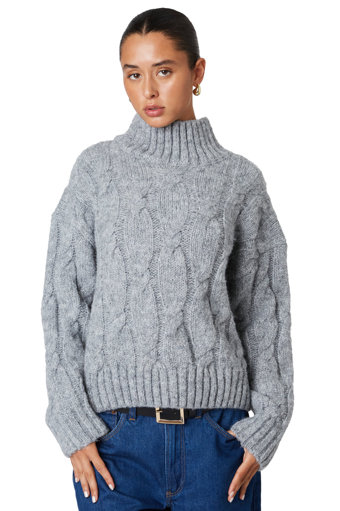 Fiji Sweater in heather grey front view 2