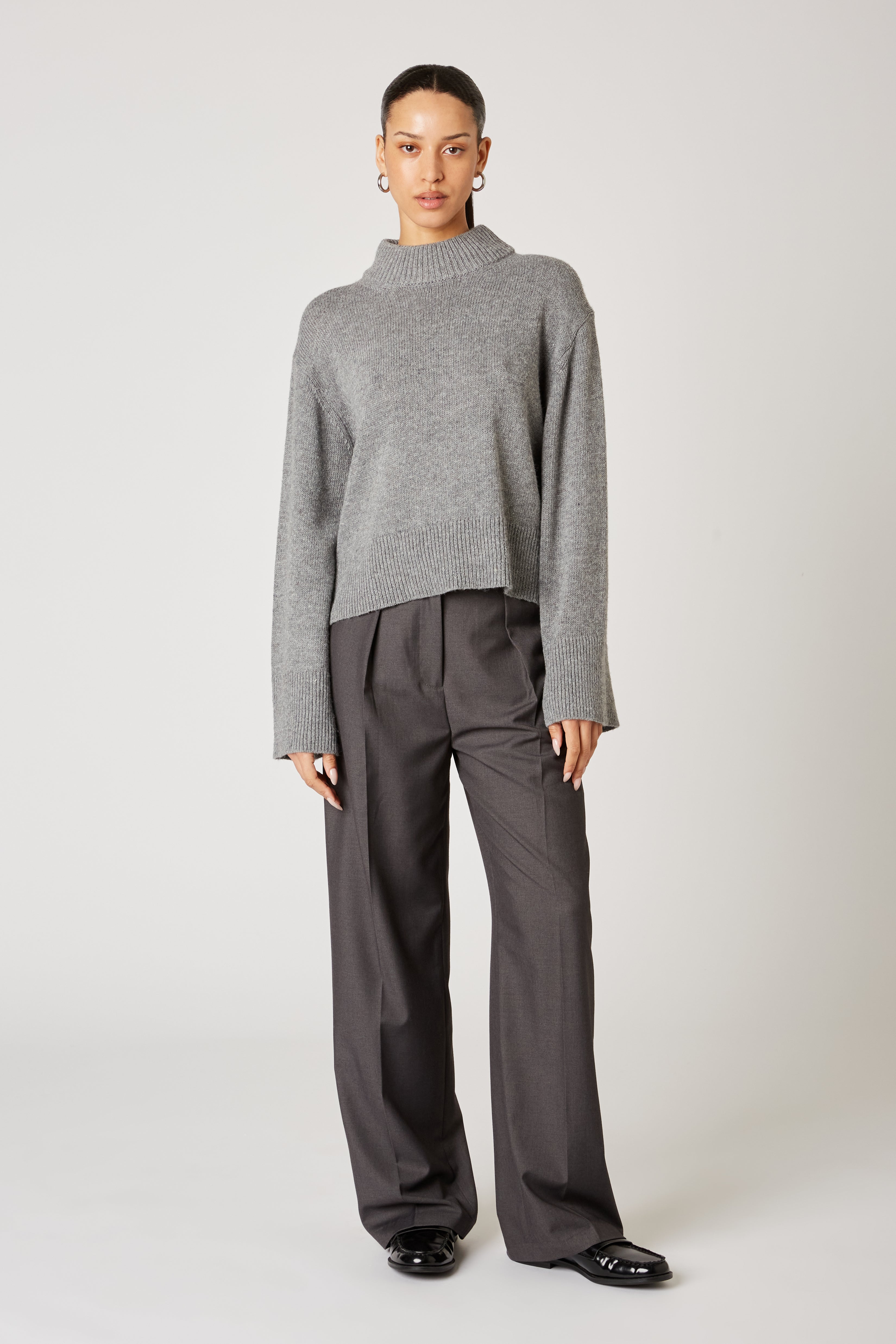 Yvonne Sweater in heather grey front view