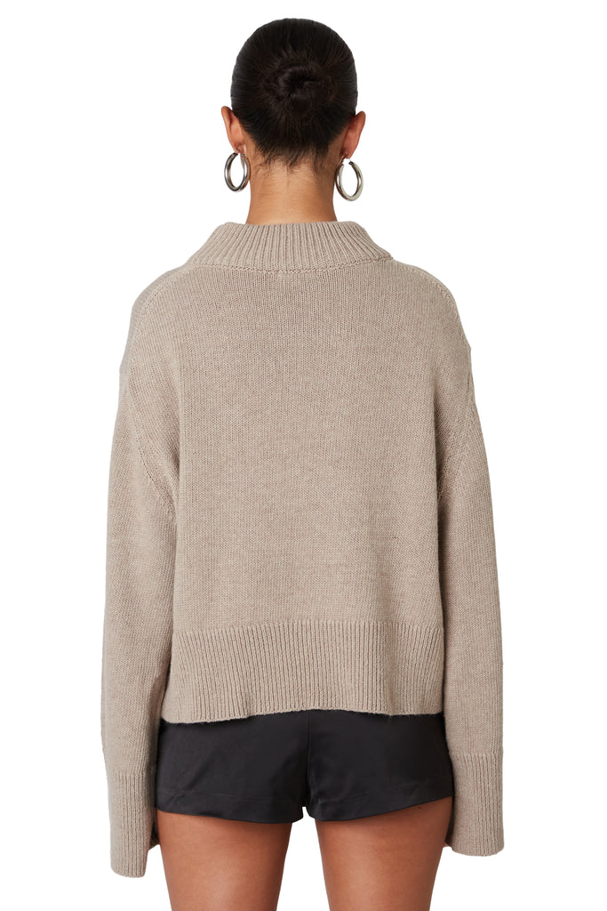 Taupe funnel neck sweater back