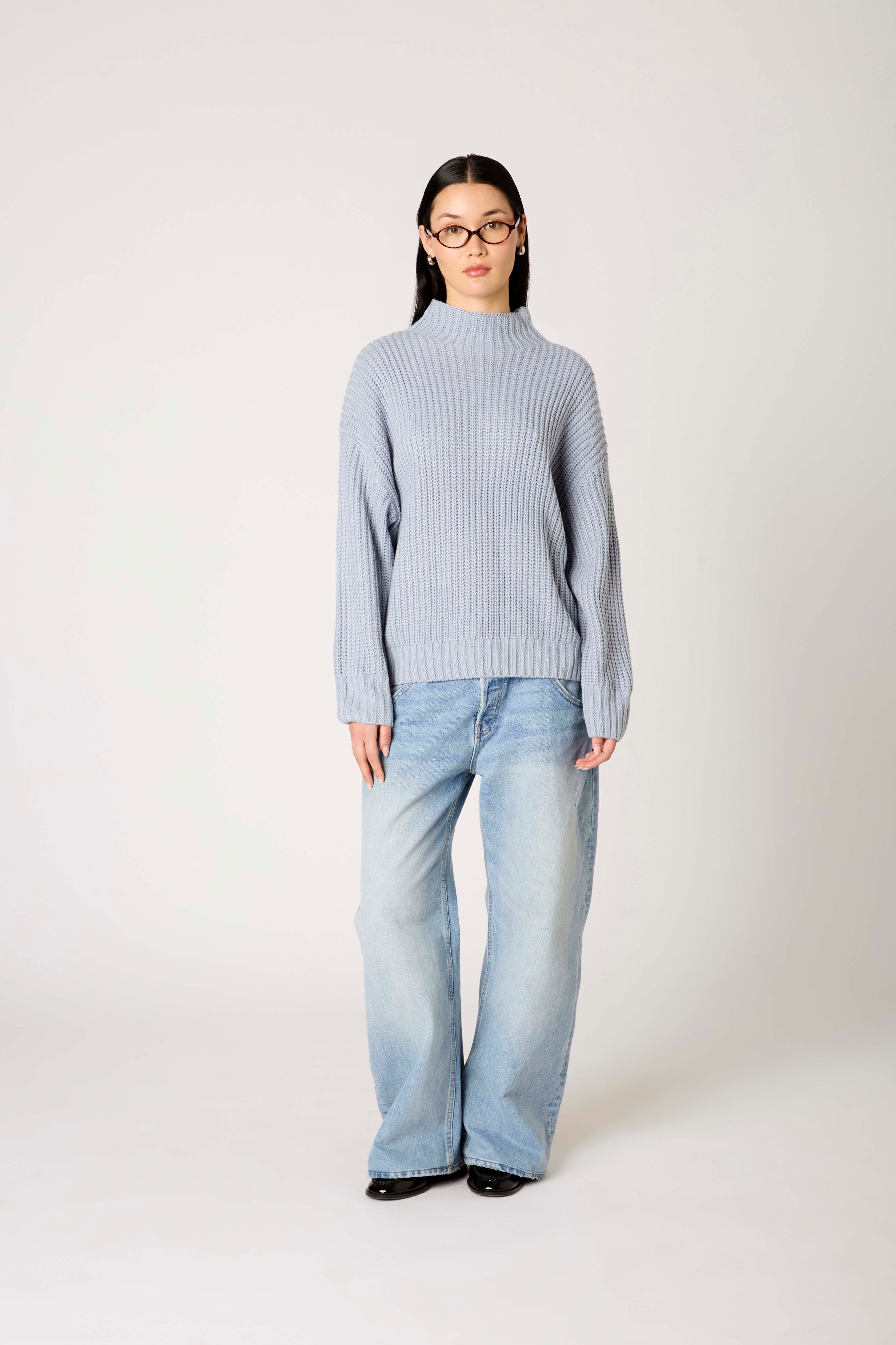 Idyllwild Sweater in dusty blue front view