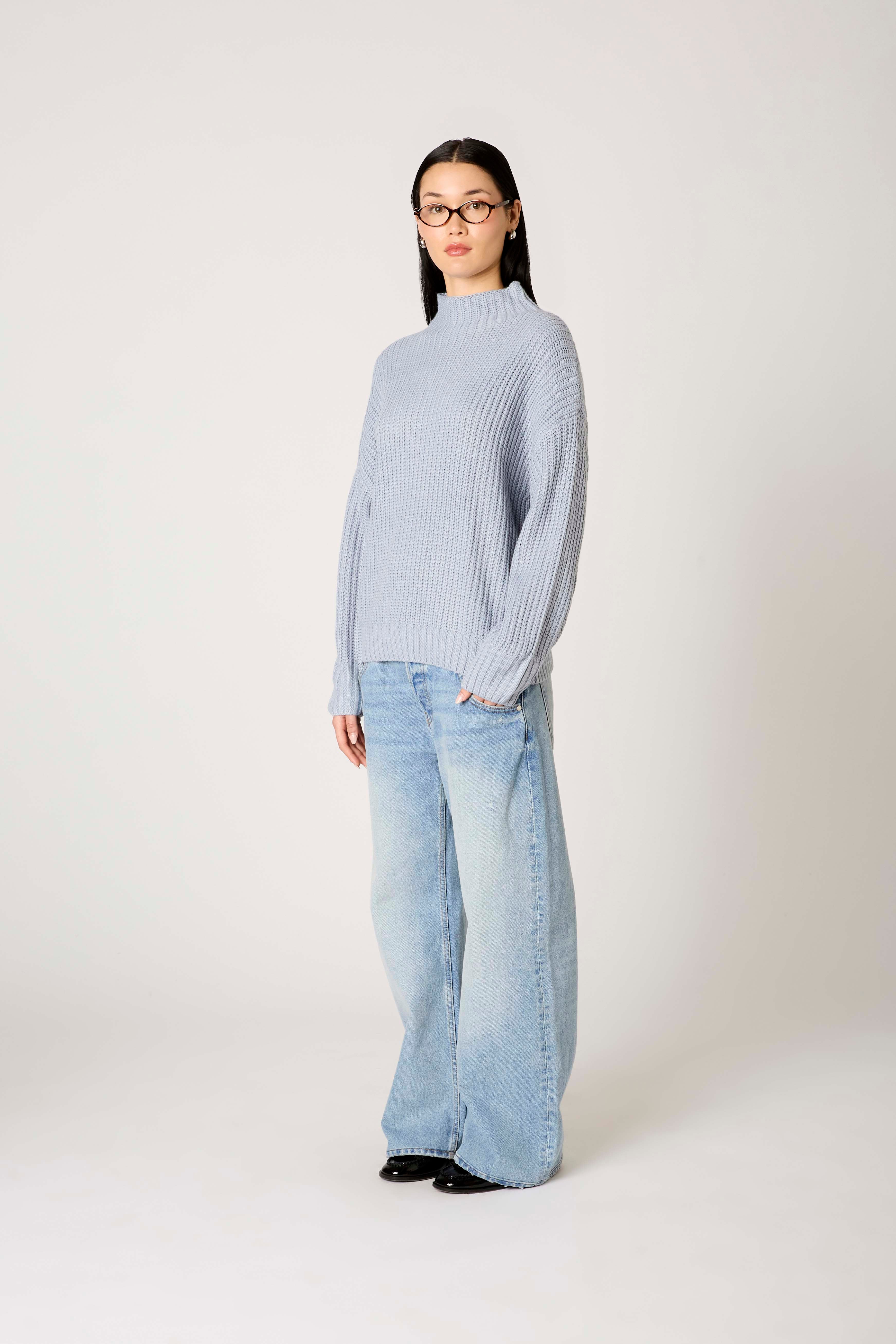 Idyllwild Sweater in dusty blue side view