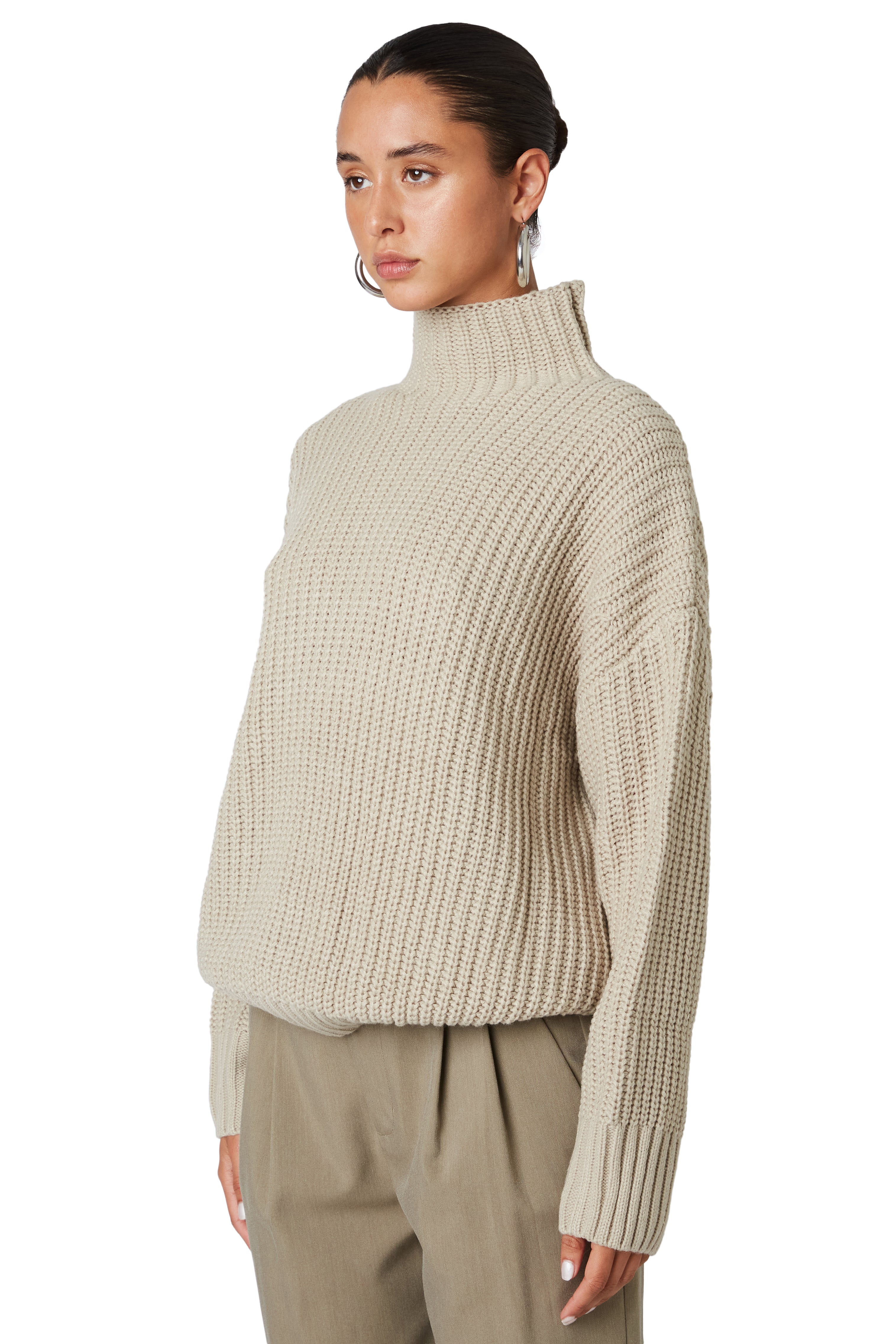 Oatmeal funnel neck sweater side