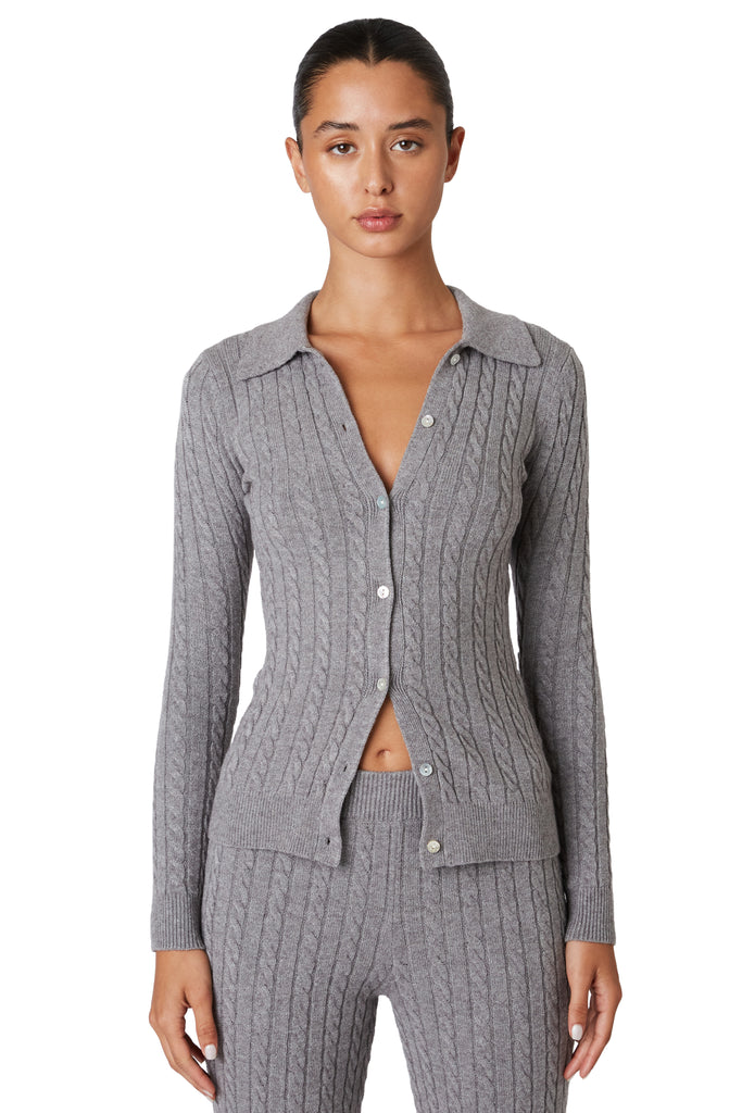 Grey knit sweater cardigan front 