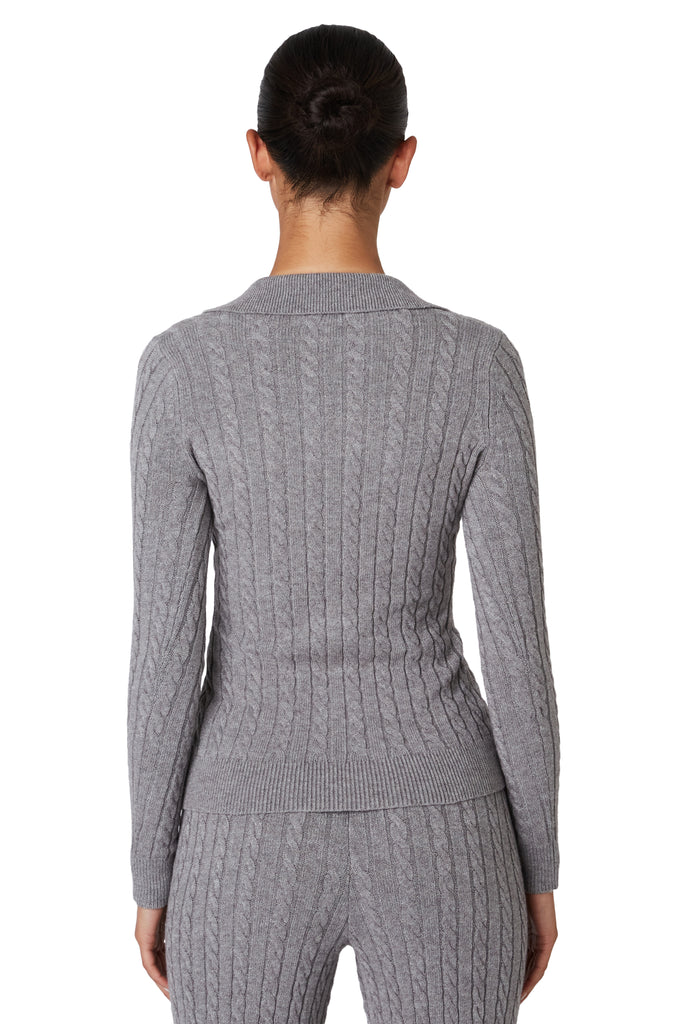 Grey knit sweater cardigan back 