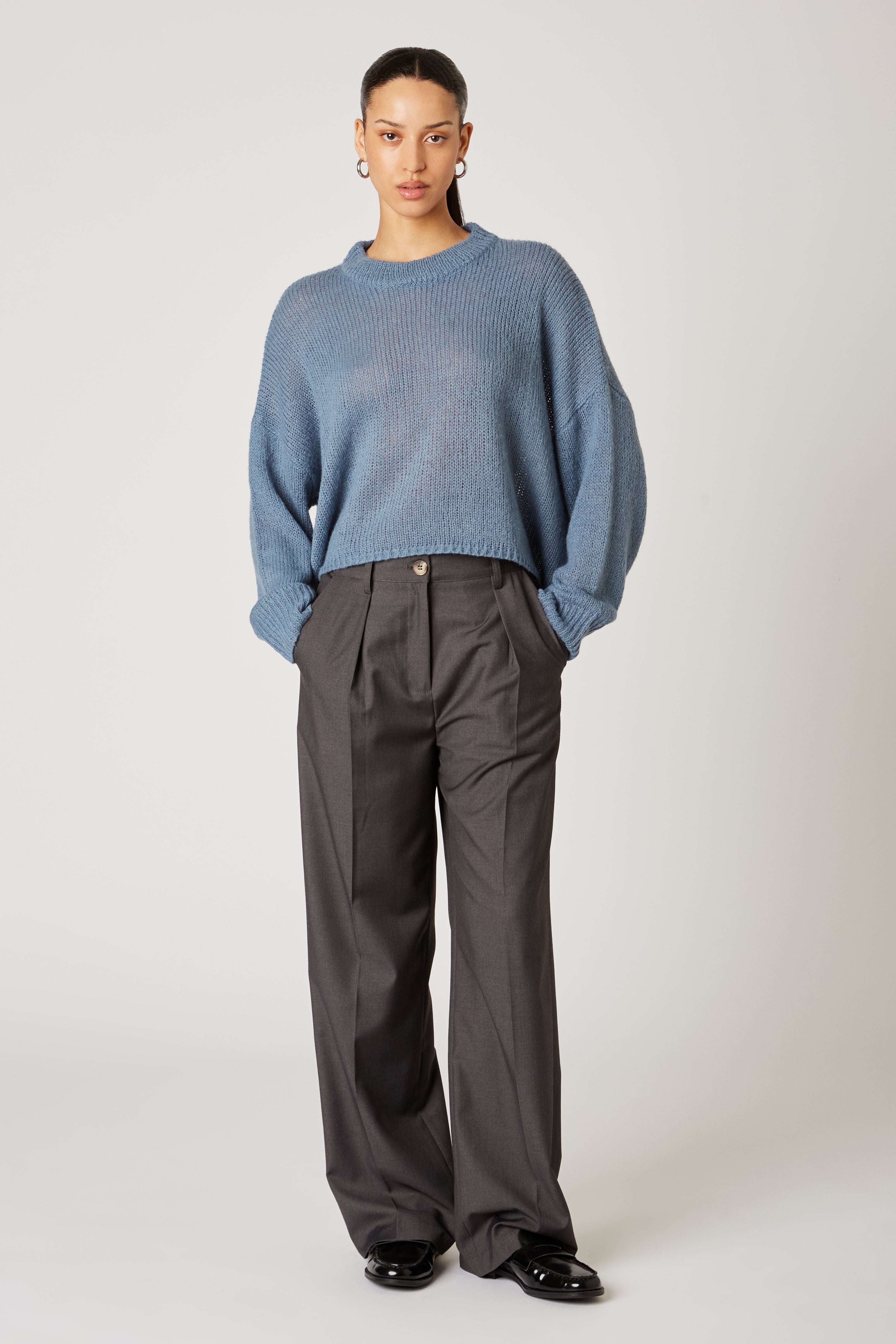 Ariana Sweater in slate blue front view