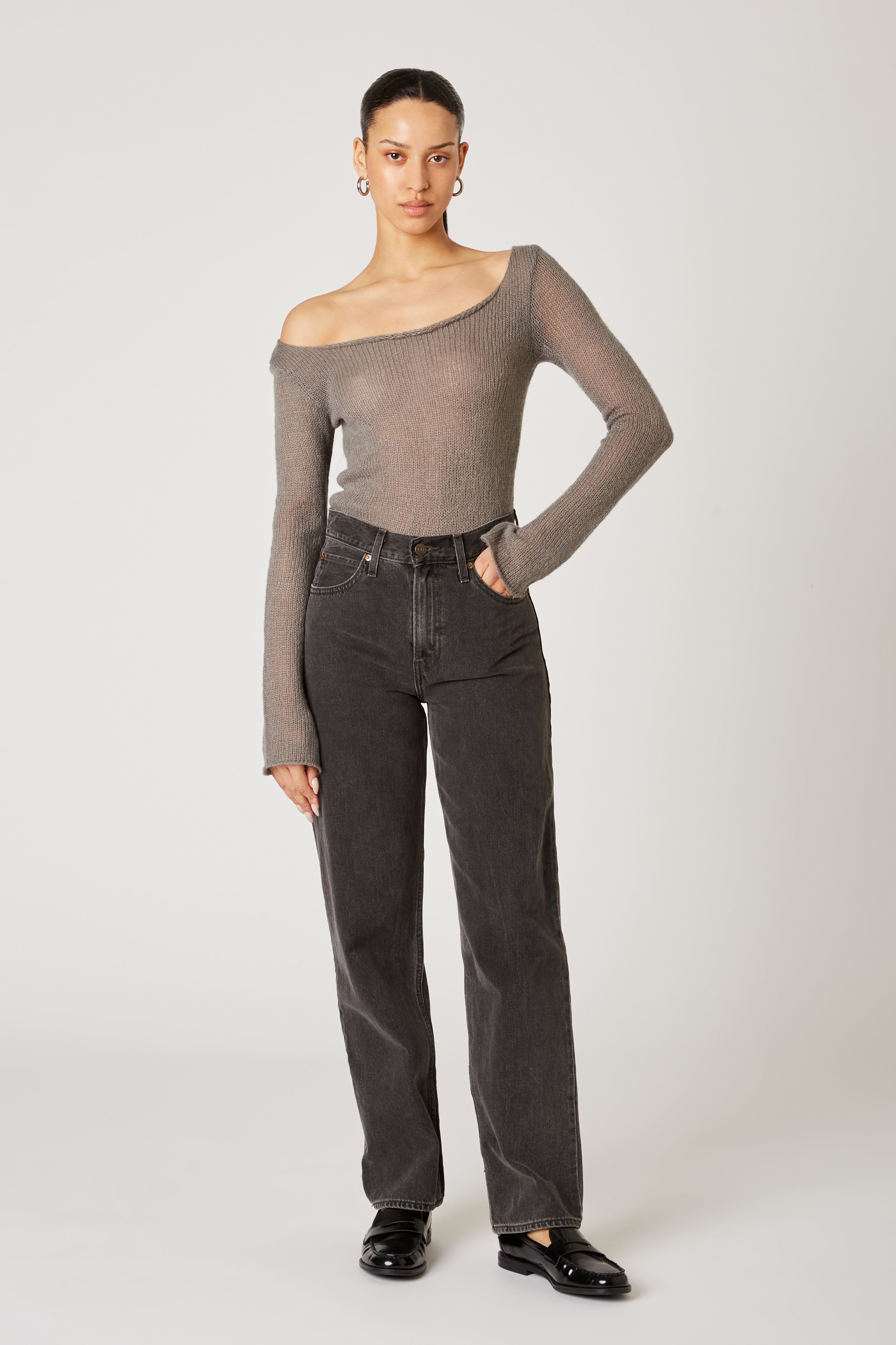 Olive Sweater in charcoal front view