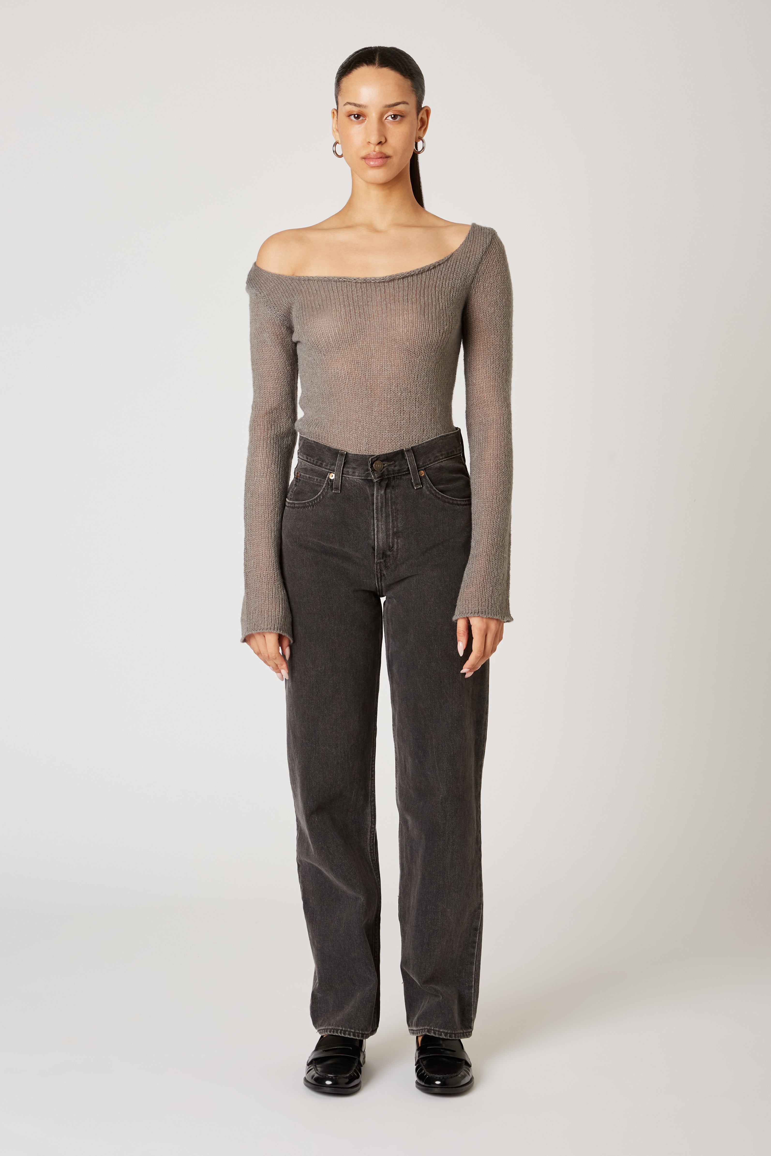 Olive Sweater in charcoal front view