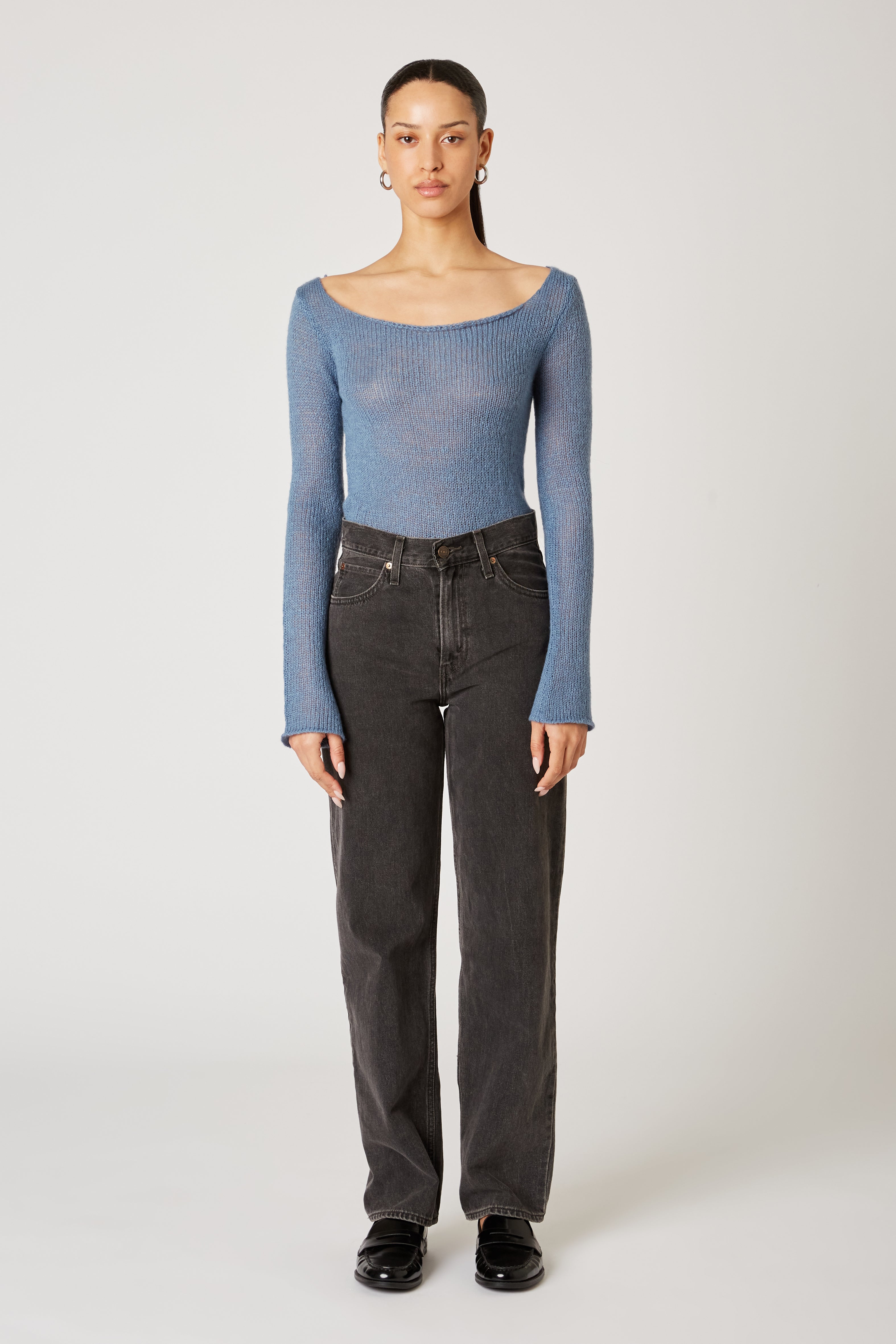 Olive Sweater in moon light front view