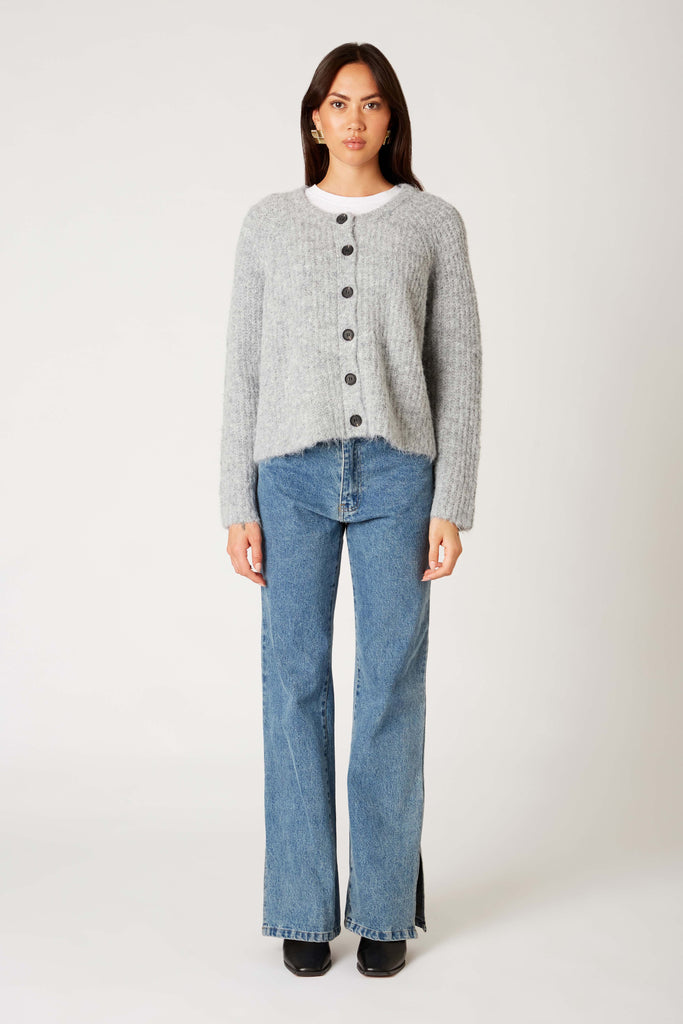 Tristan Sweater in heather grey front view