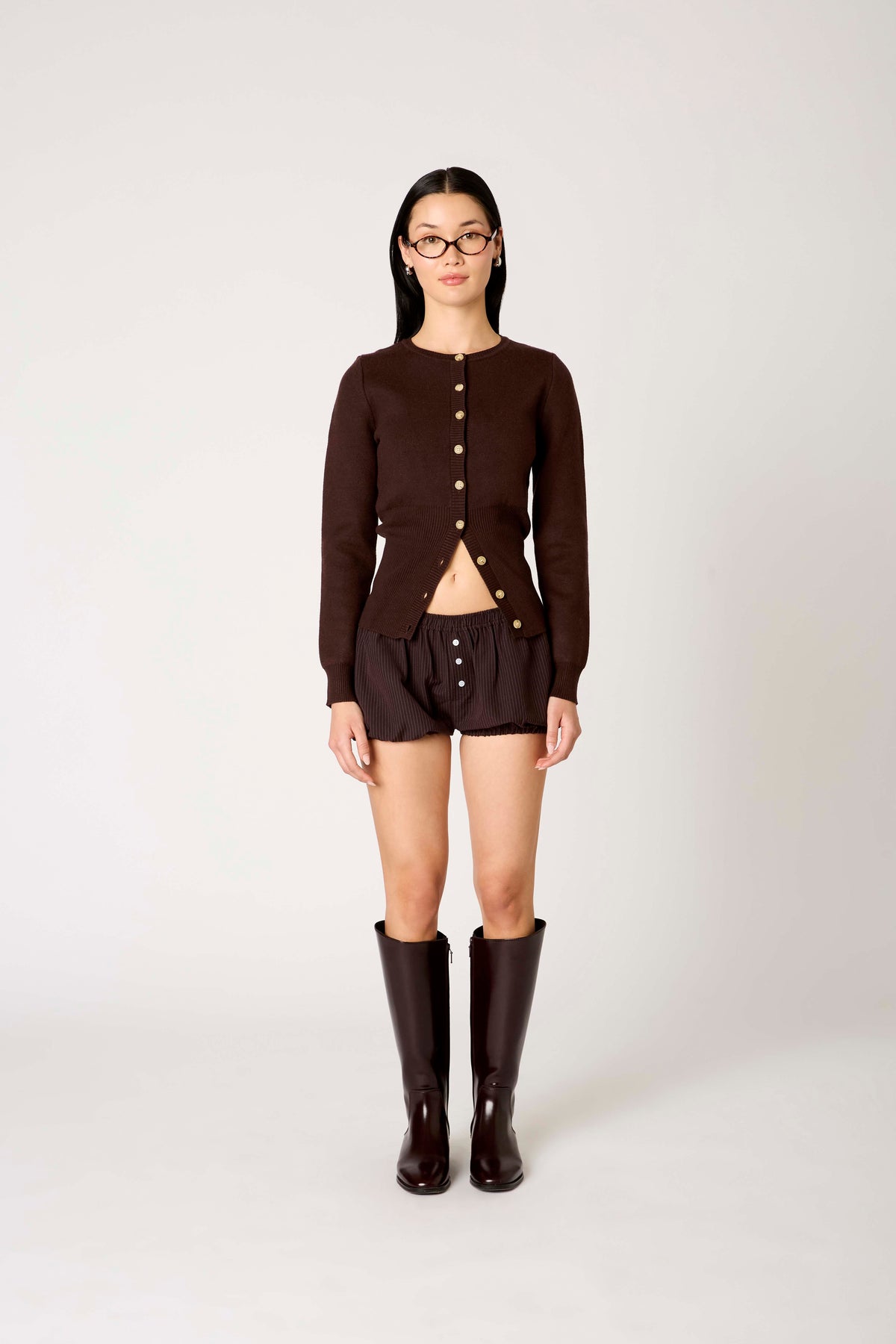 Sophia Cardigan in espresso front view