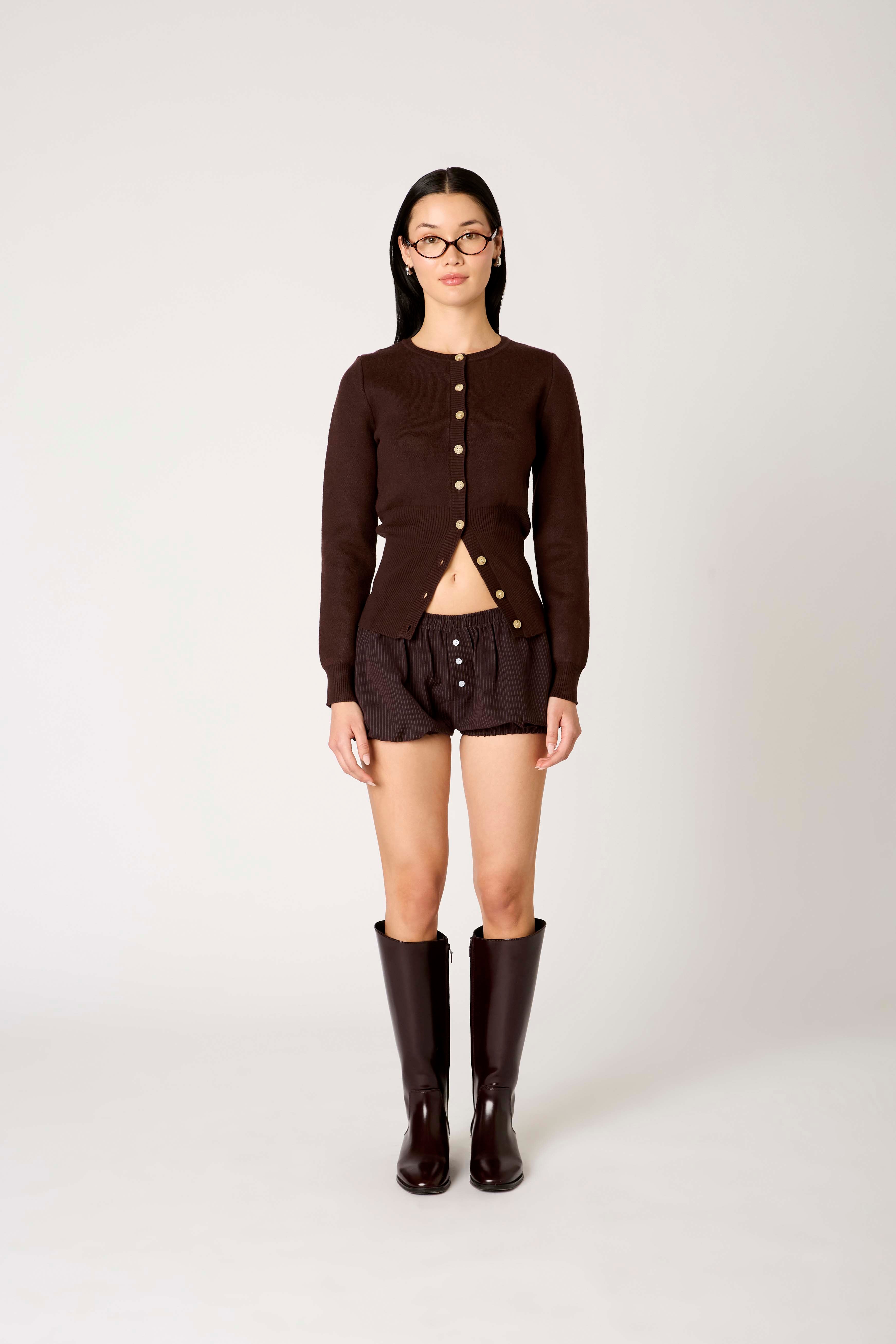 Sophia Cardigan in espresso front view