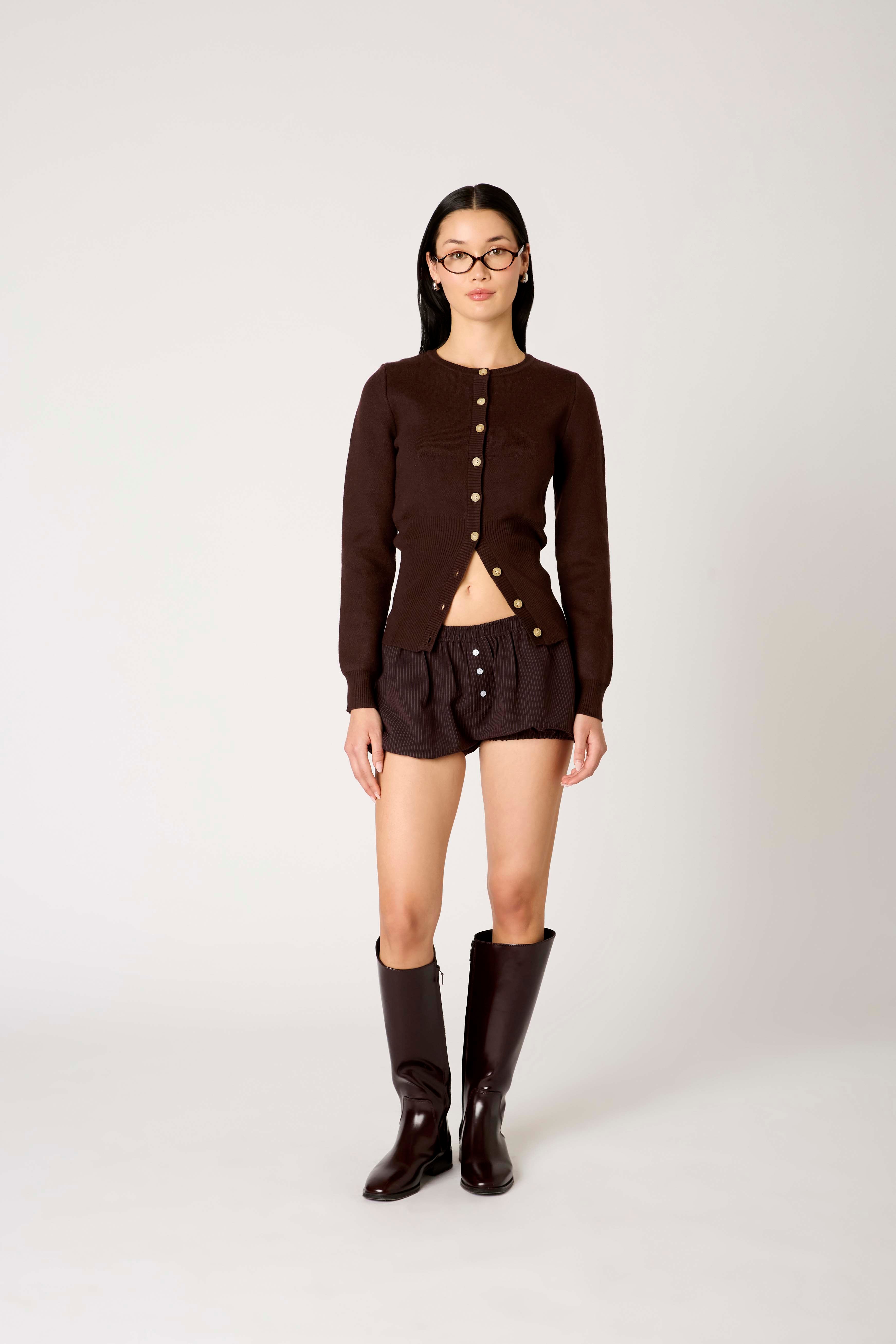 Sophia Cardigan in espresso front view