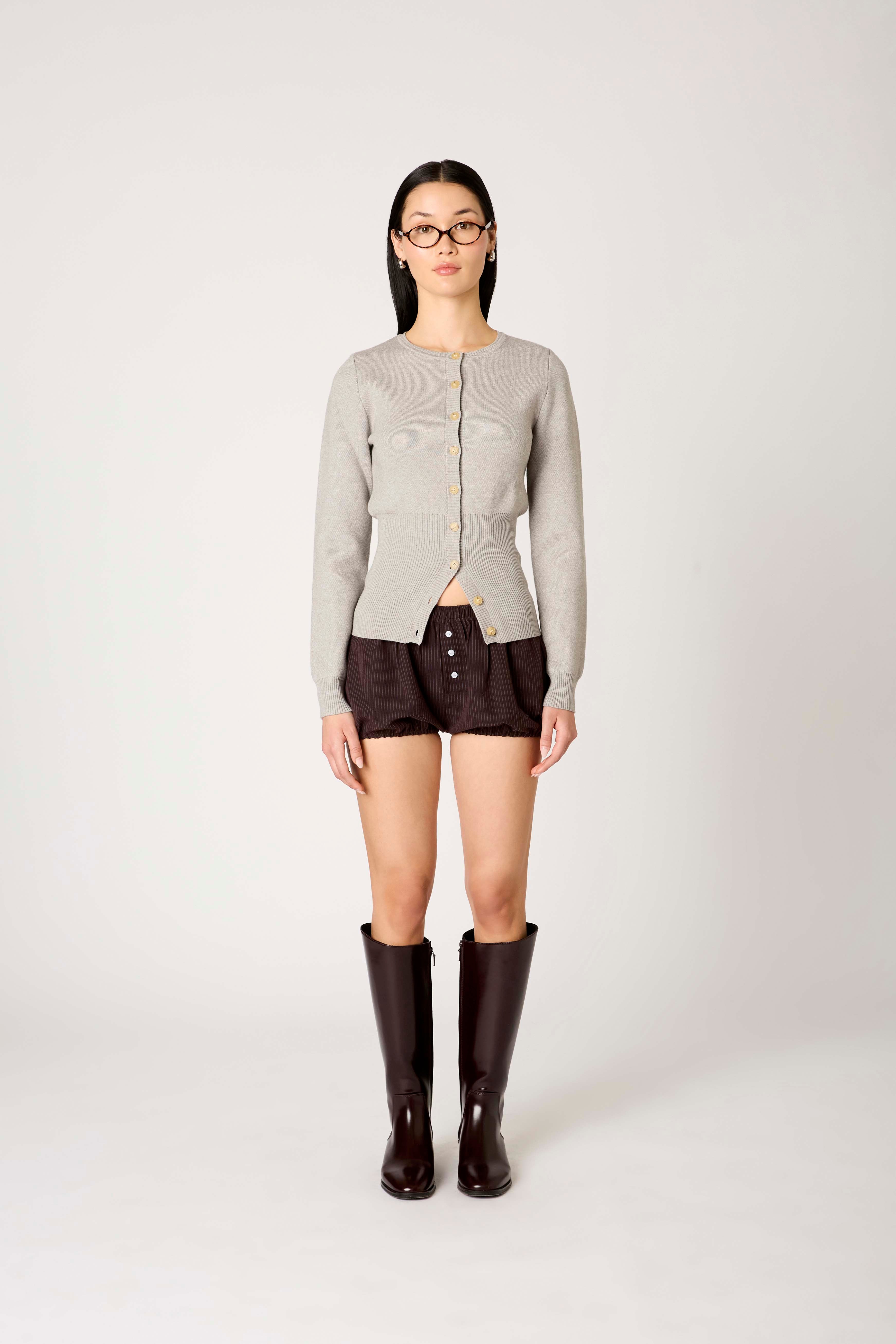 Sophia Cardigan in heather grey front view