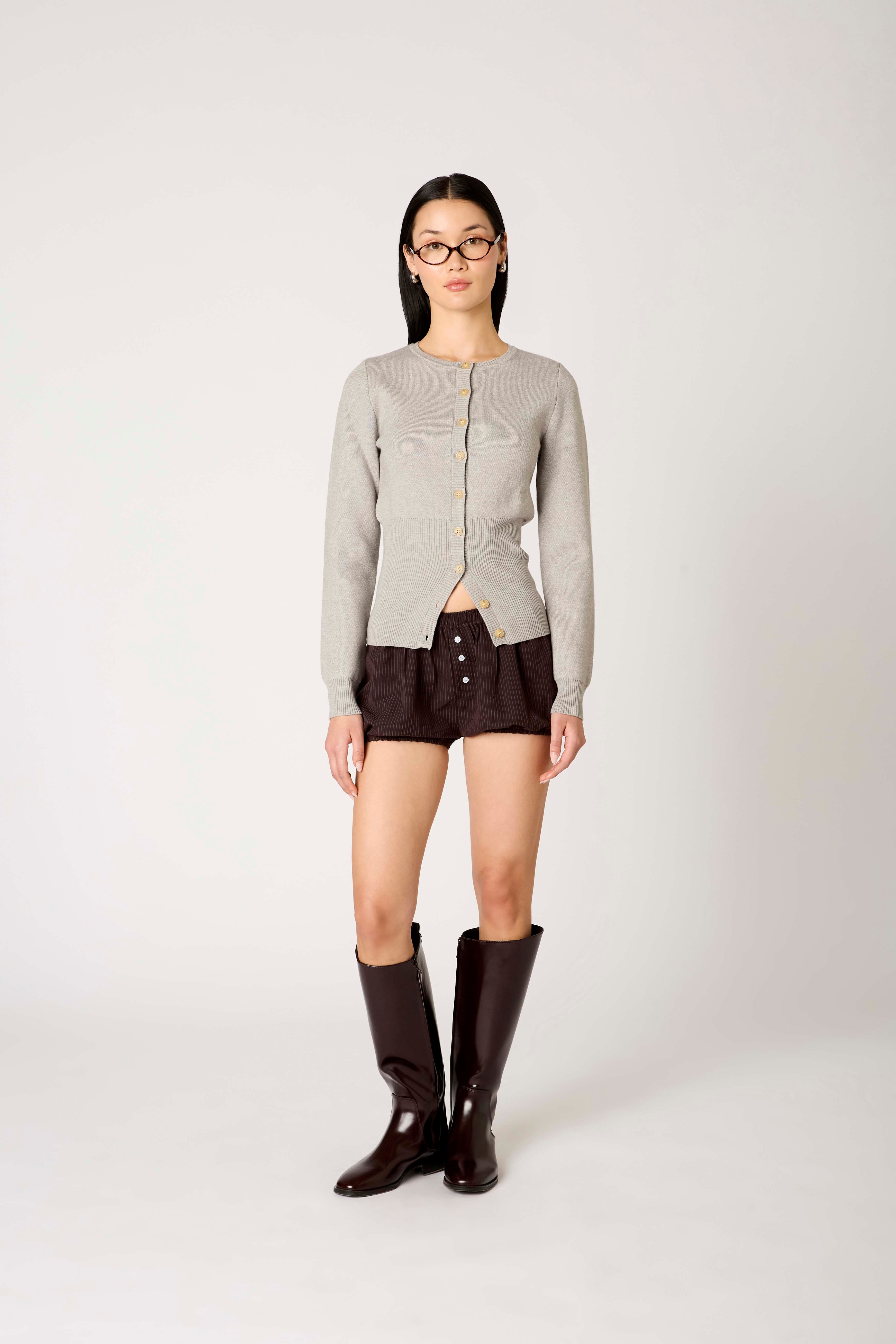 Sophia Cardigan in heather grey front view