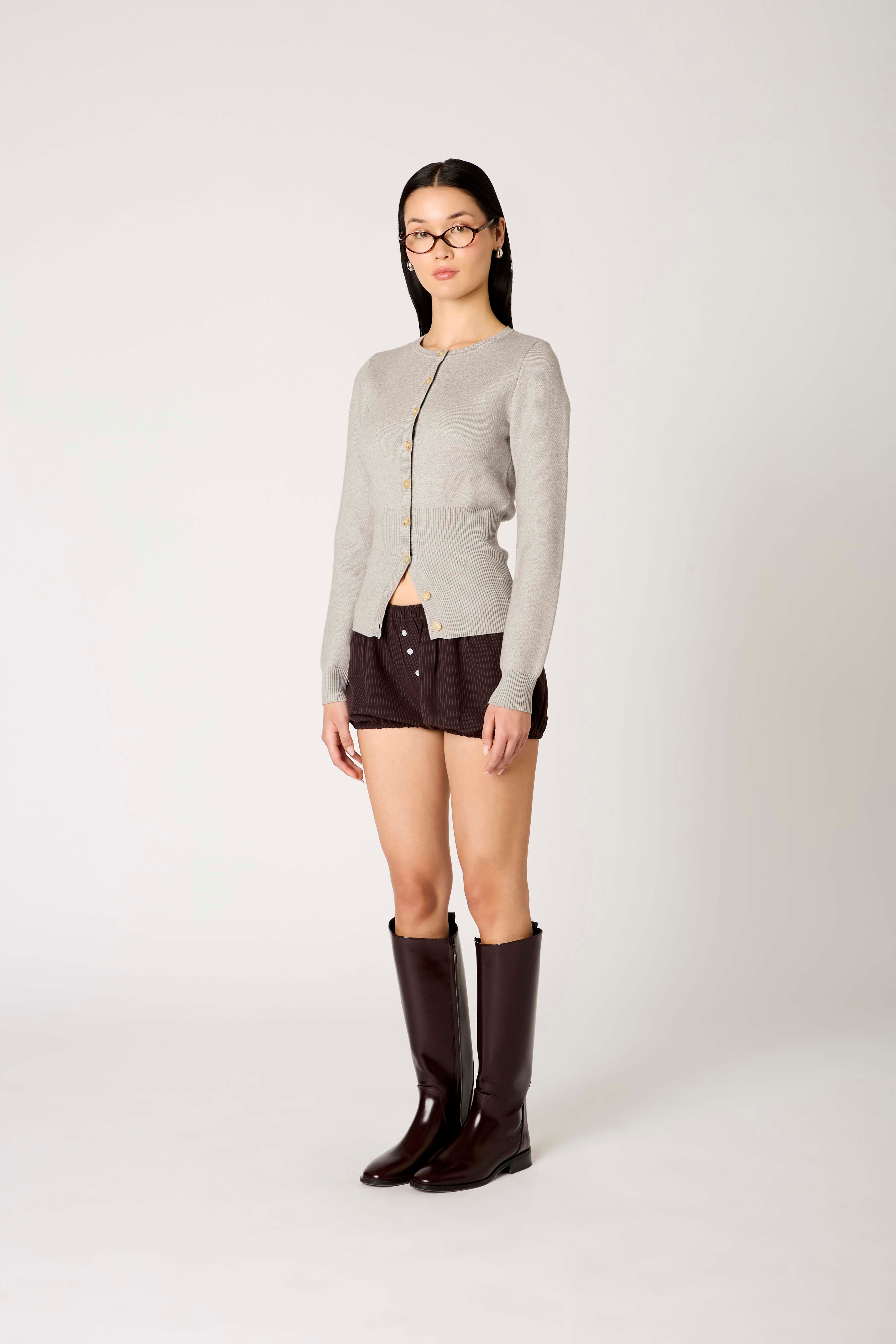 Sophia Cardigan in heather grey side view