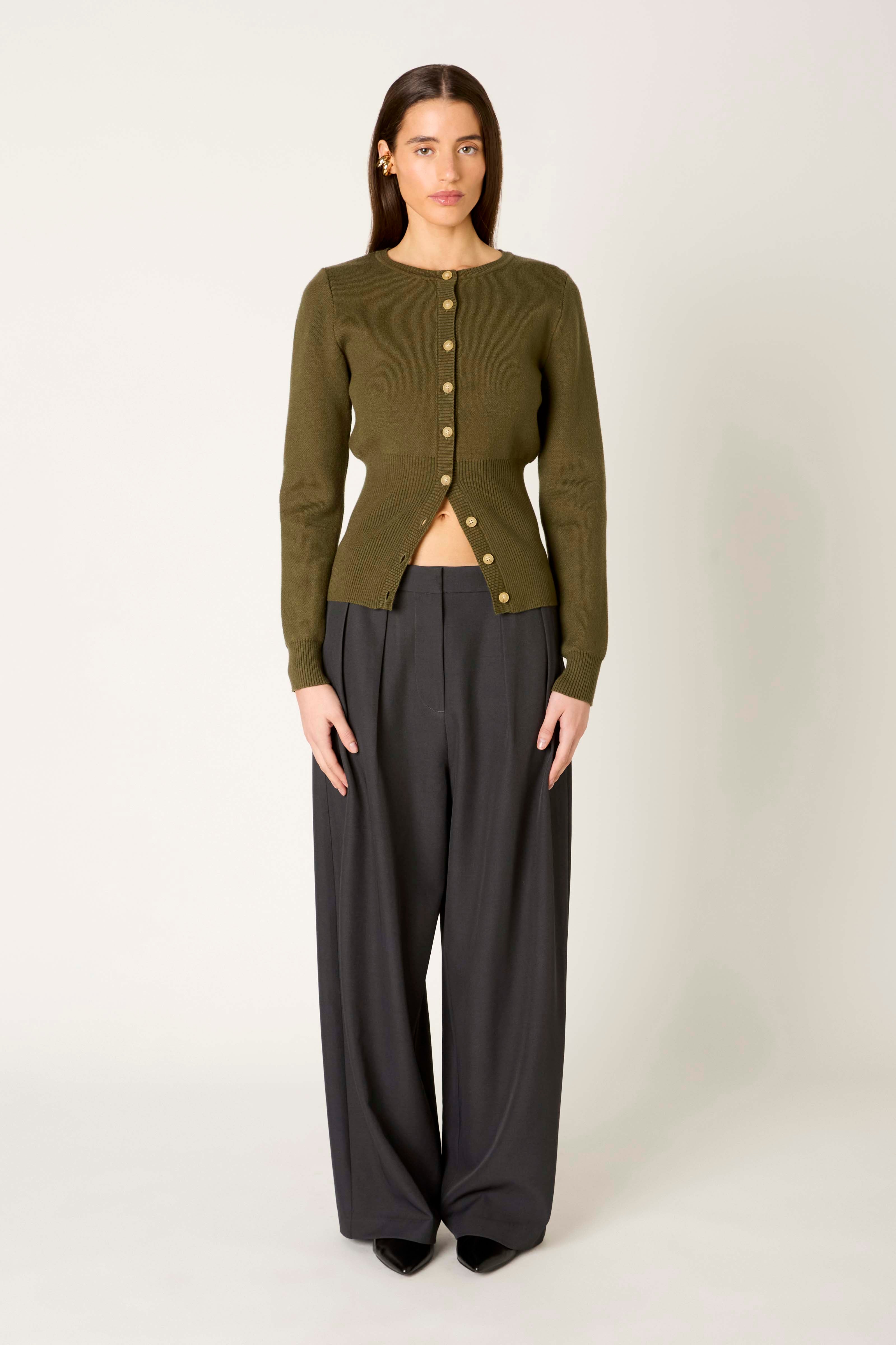 Sophia Cardigan in olive front view