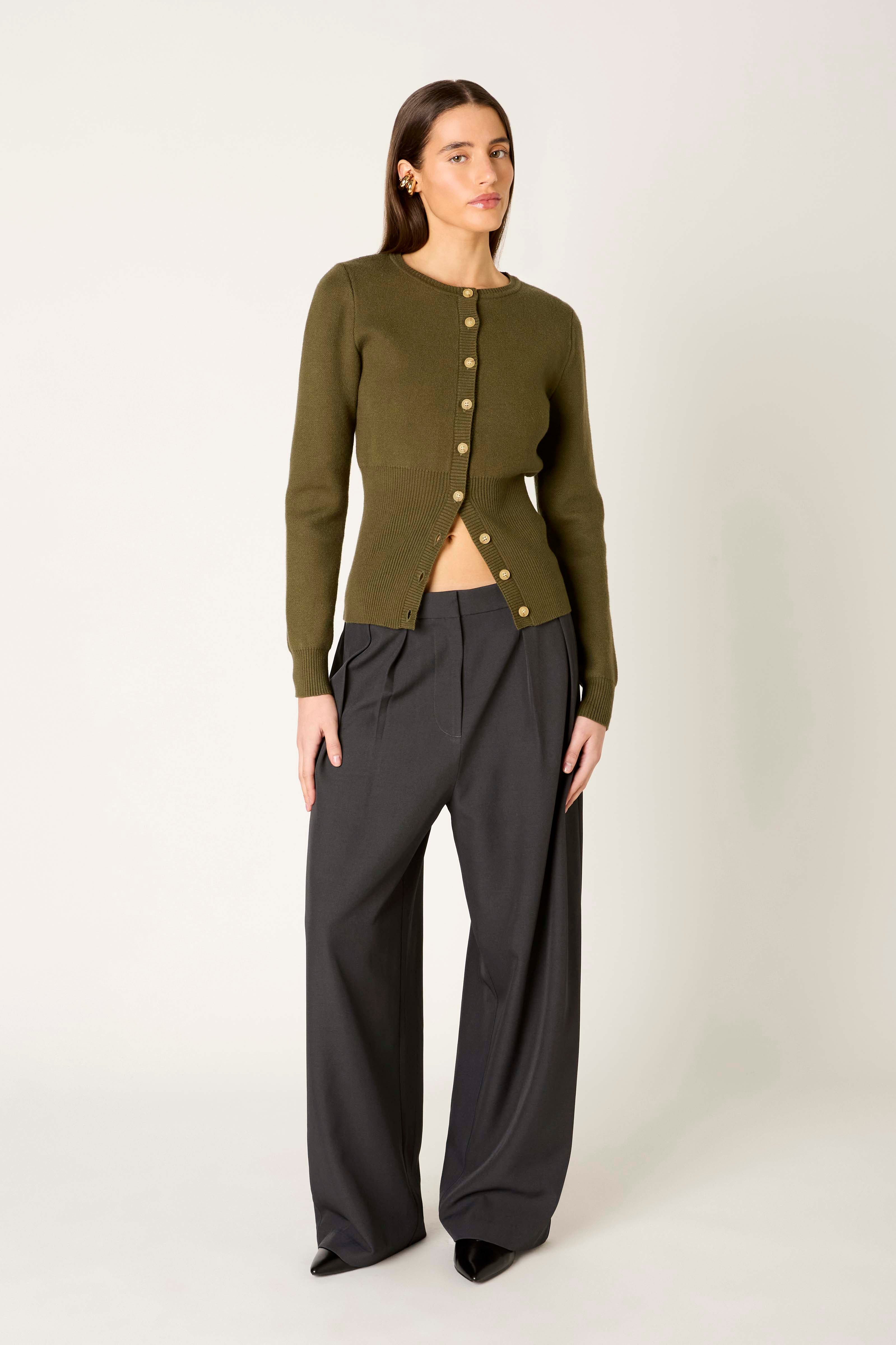 Sophia Cardigan in olive front view
