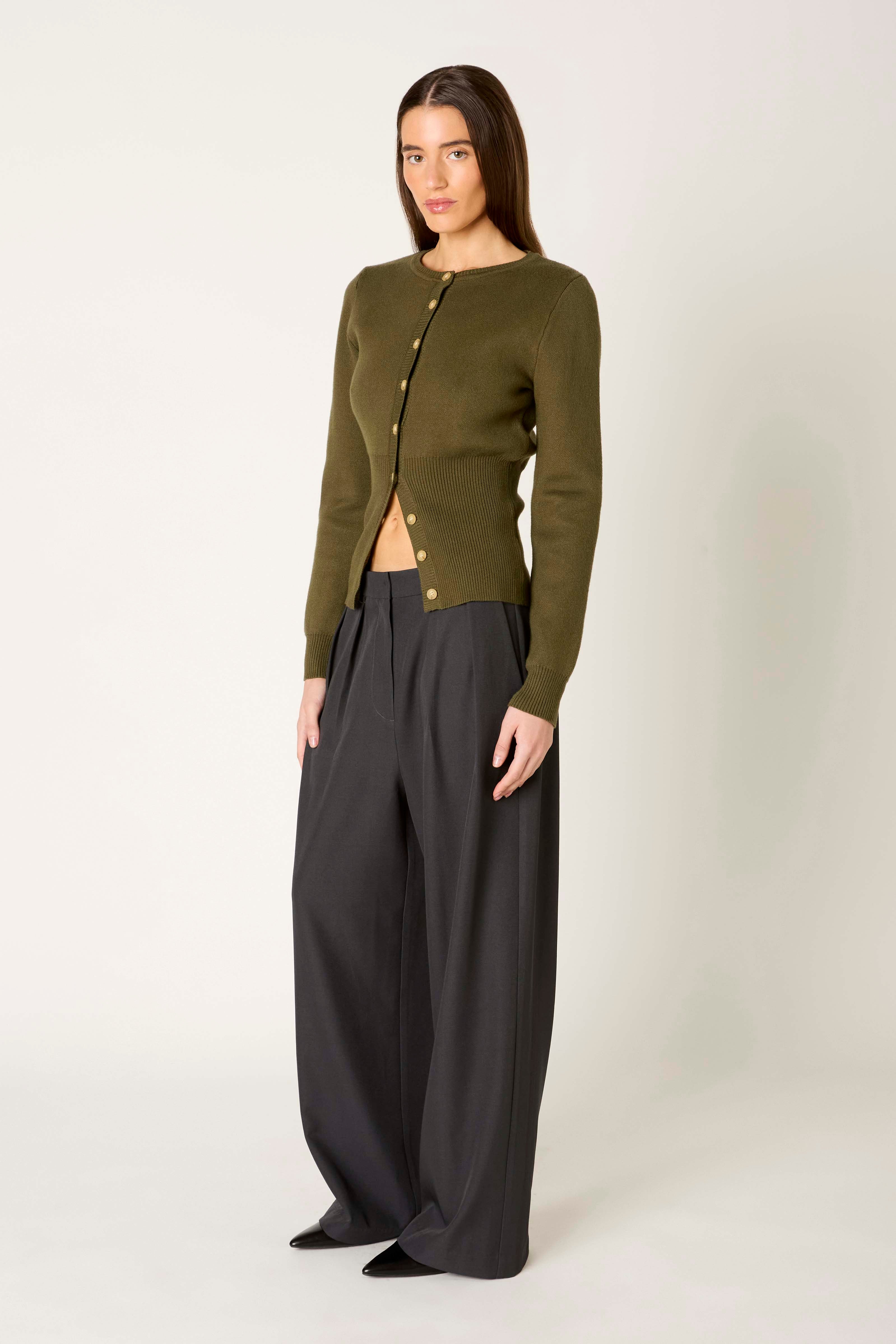 Sophia Cardigan in olive side view