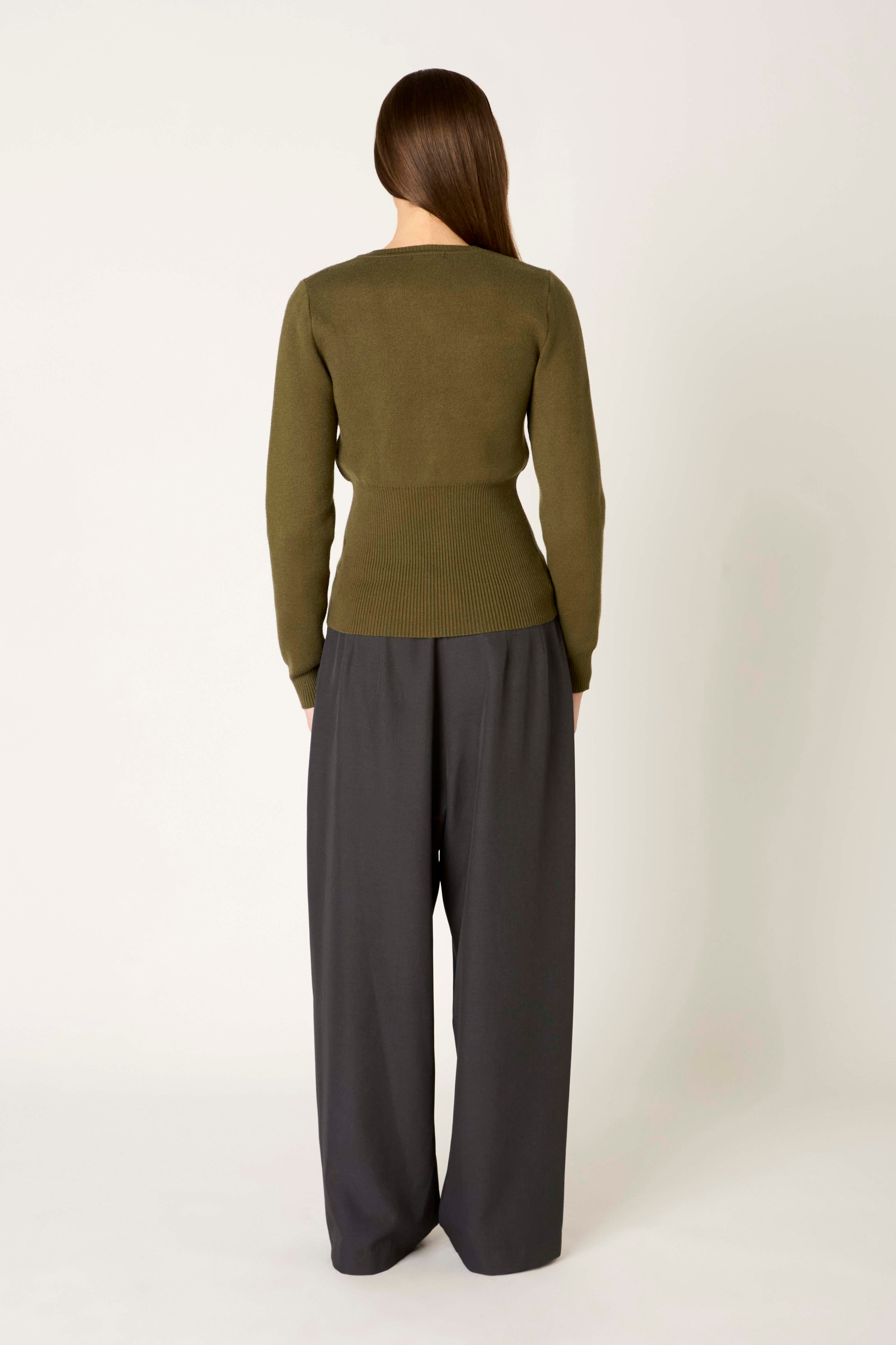 Sophia Cardigan in olive back view